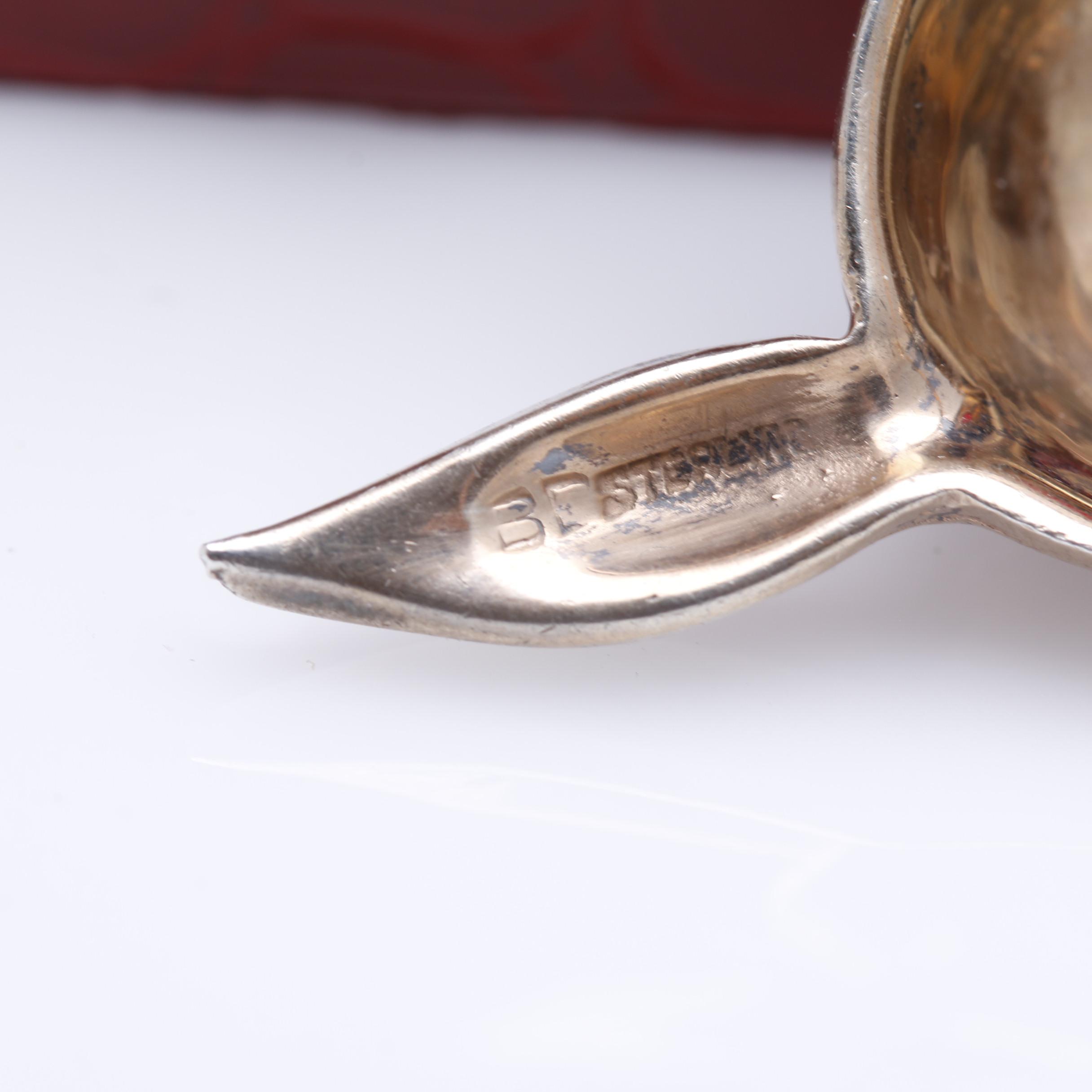 1940s Sterling and Rhinestone Deer Head Brooch by BE