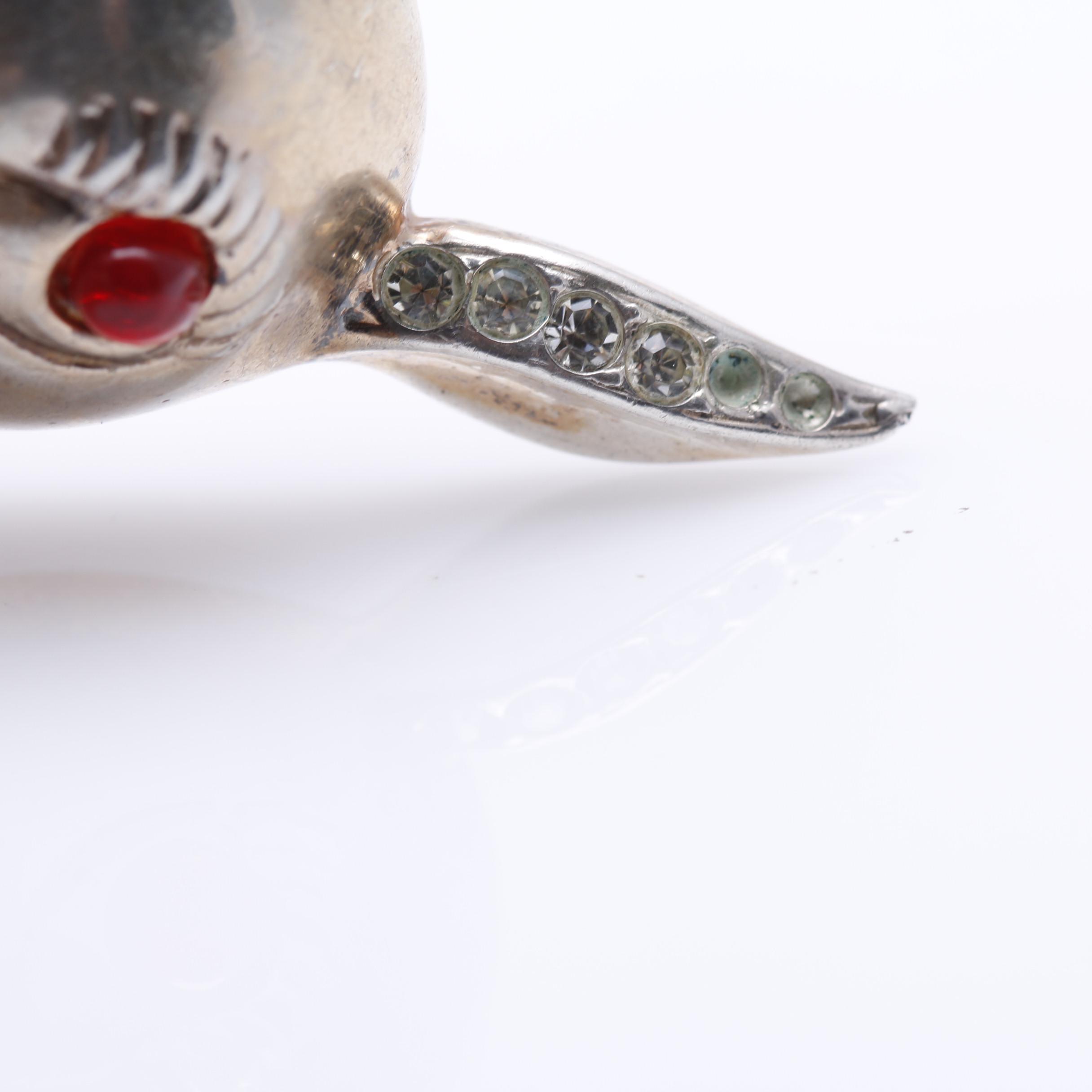 1940s Sterling and Rhinestone Deer Head Brooch by BE