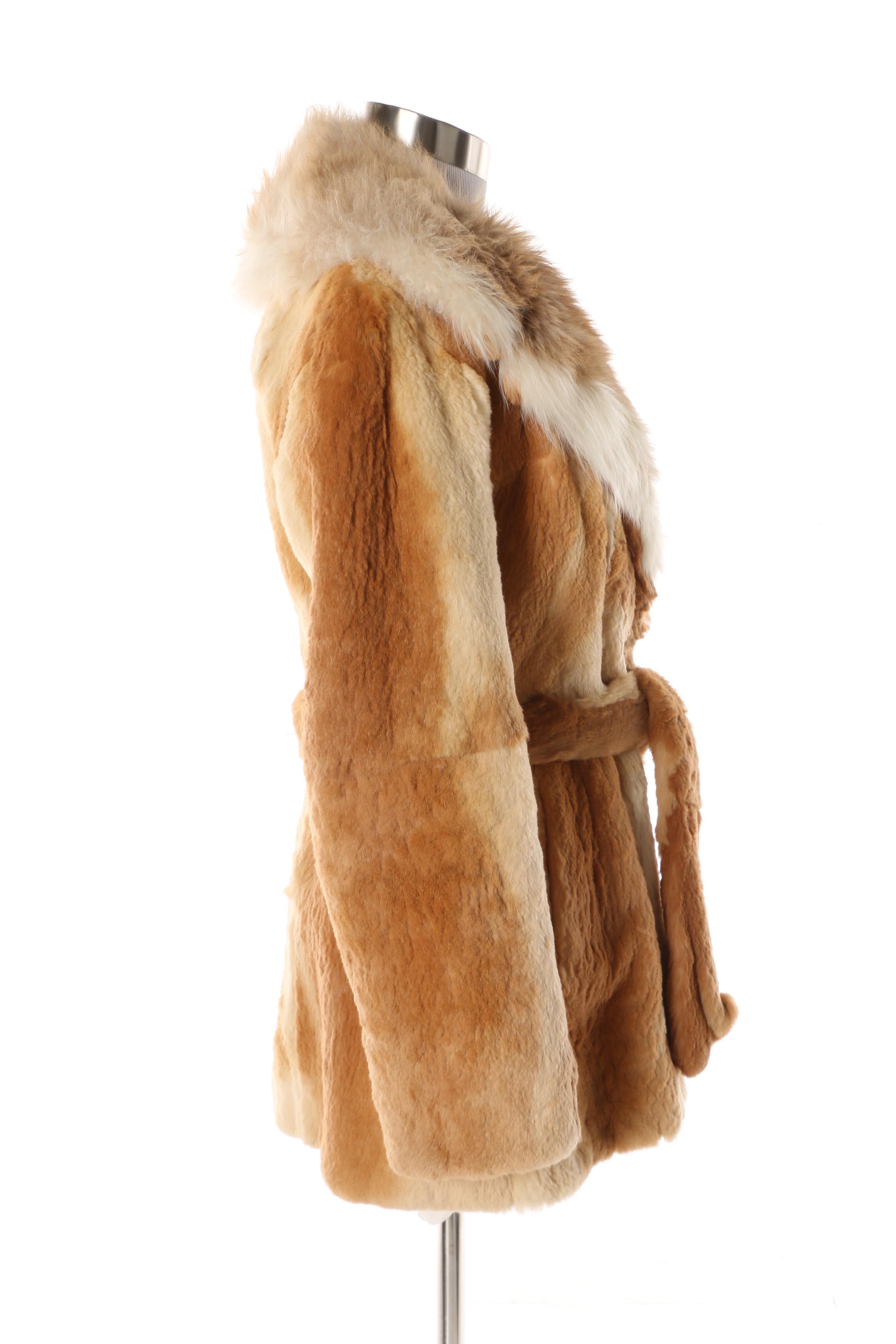 Women's 1970s Vintage Guanaco Fur Coat with Shearling Collar
