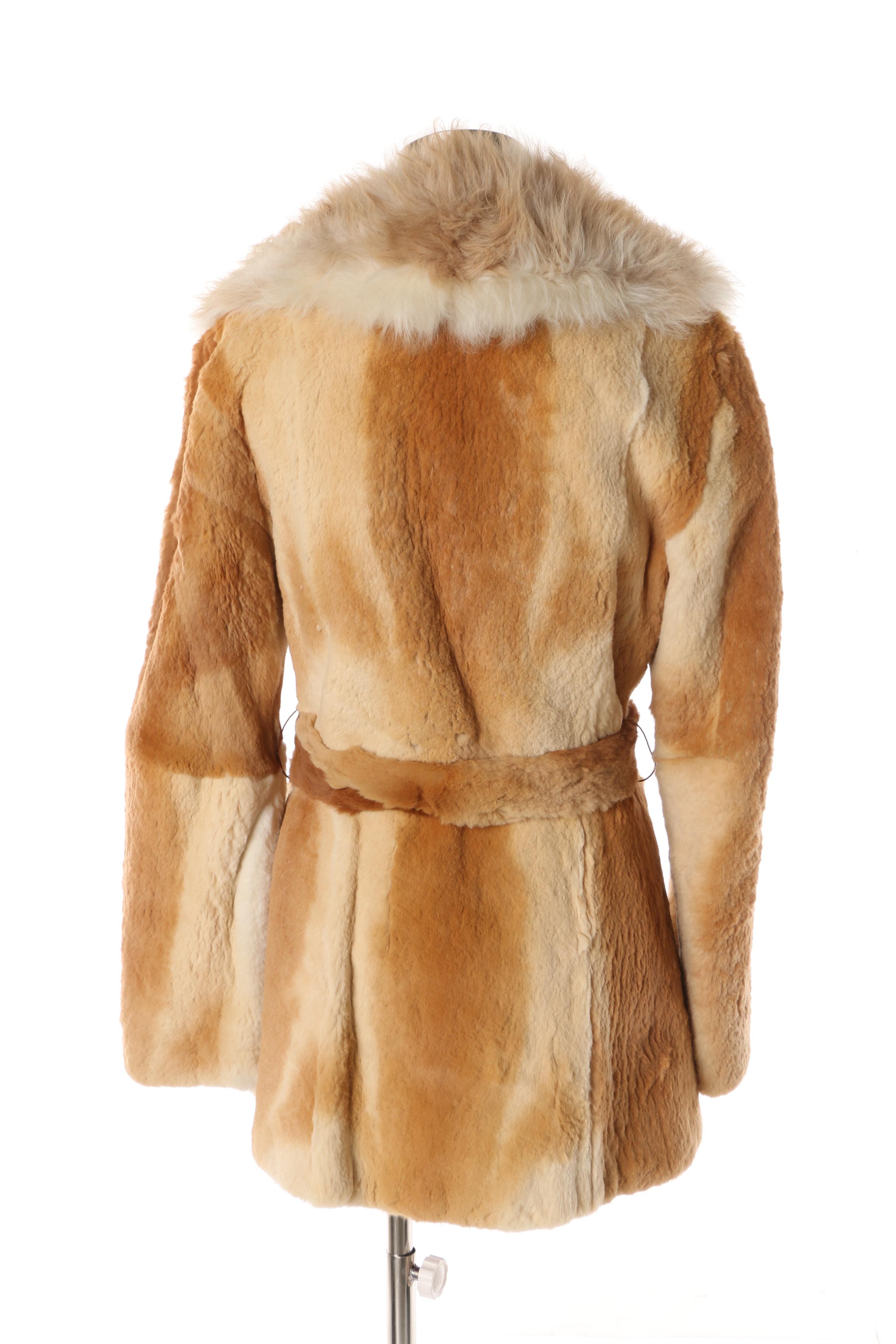 Women's 1970s Vintage Guanaco Fur Coat with Shearling Collar