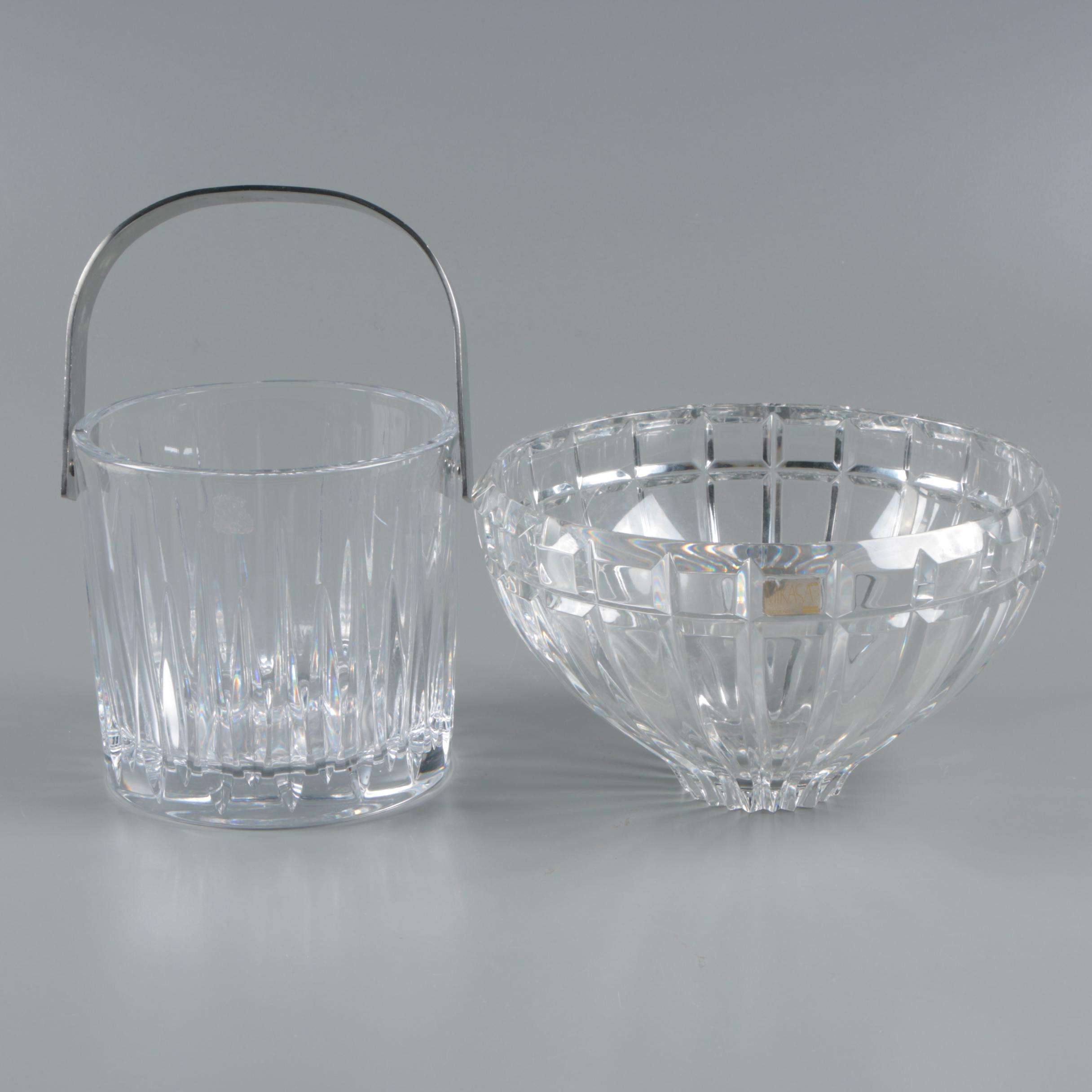 Rogaska "Soho" Crystal Ice Bucket with Mikasa "New Horizon" Crystal Bowl