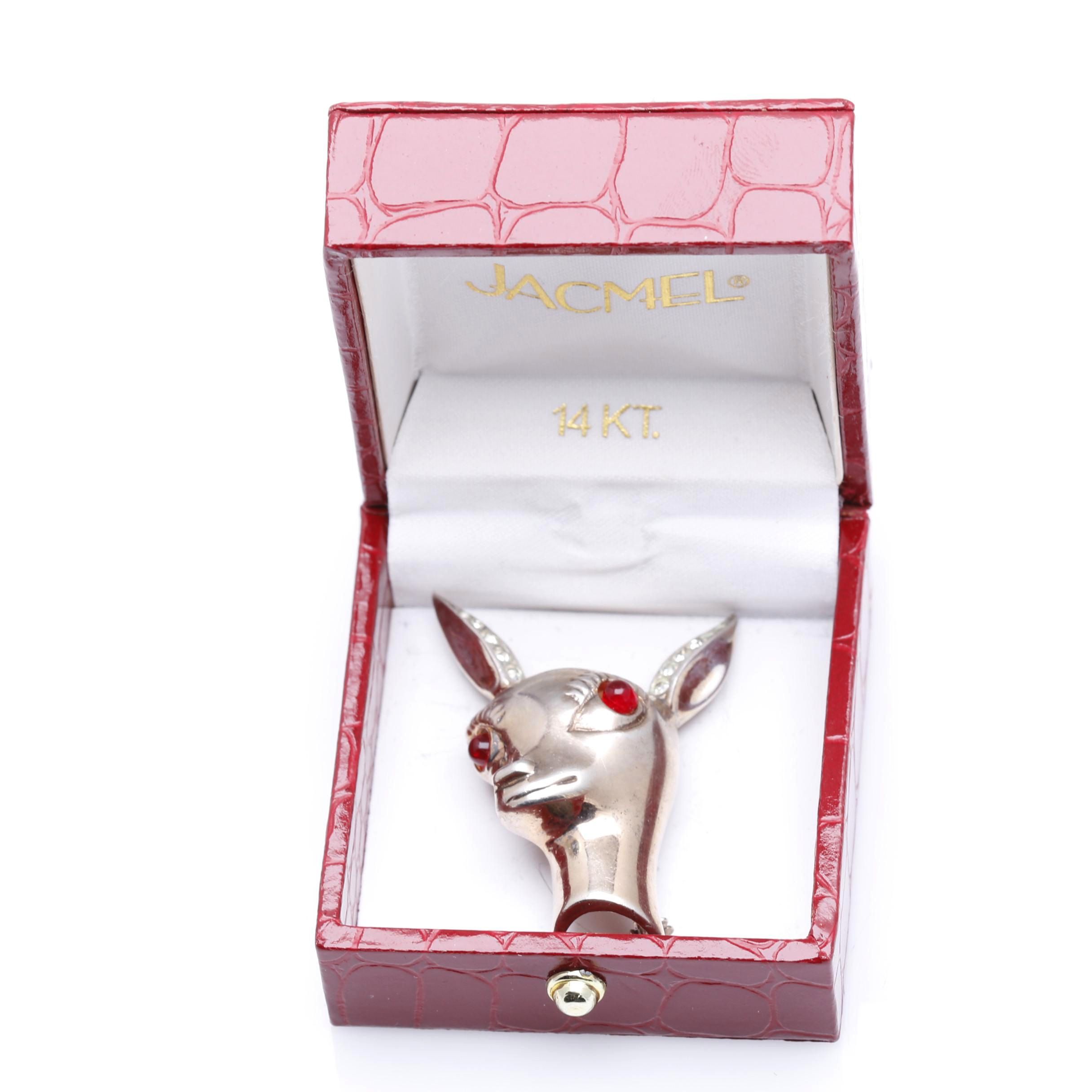1940s Sterling and Rhinestone Deer Head Brooch by BE