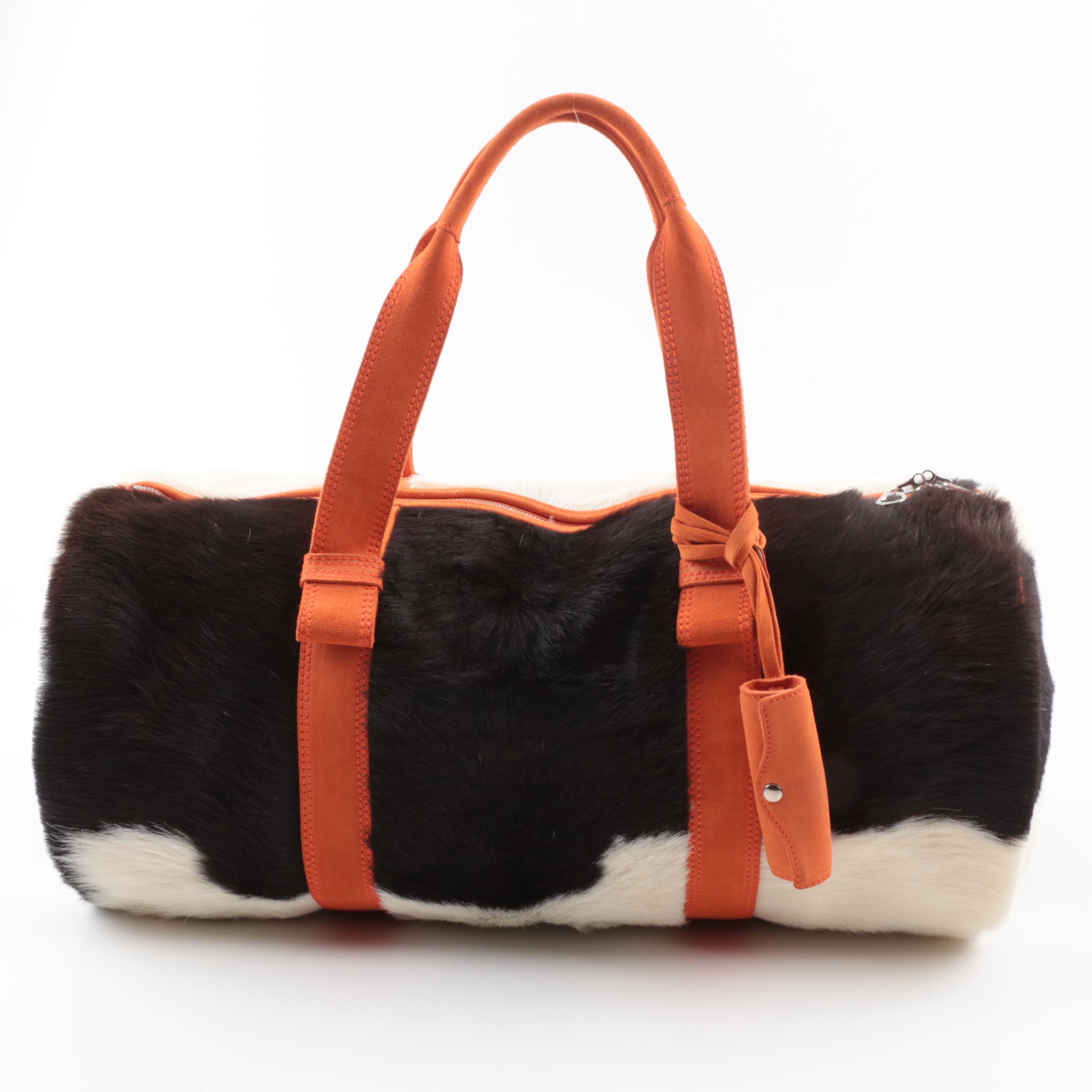 Bottega Veneta Calf Hair and Orange Leather Weekend Duffel Bag