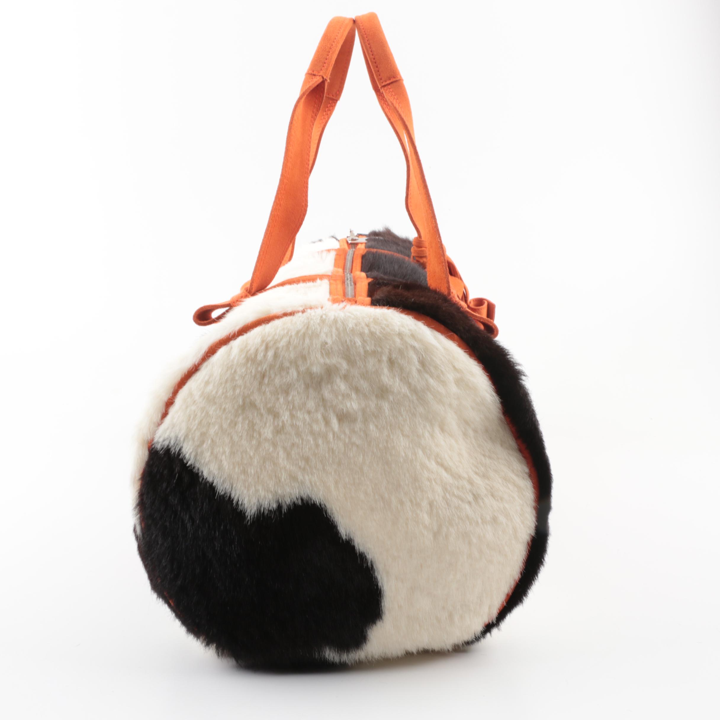 Bottega Veneta Calf Hair and Orange Leather Weekend Duffel Bag