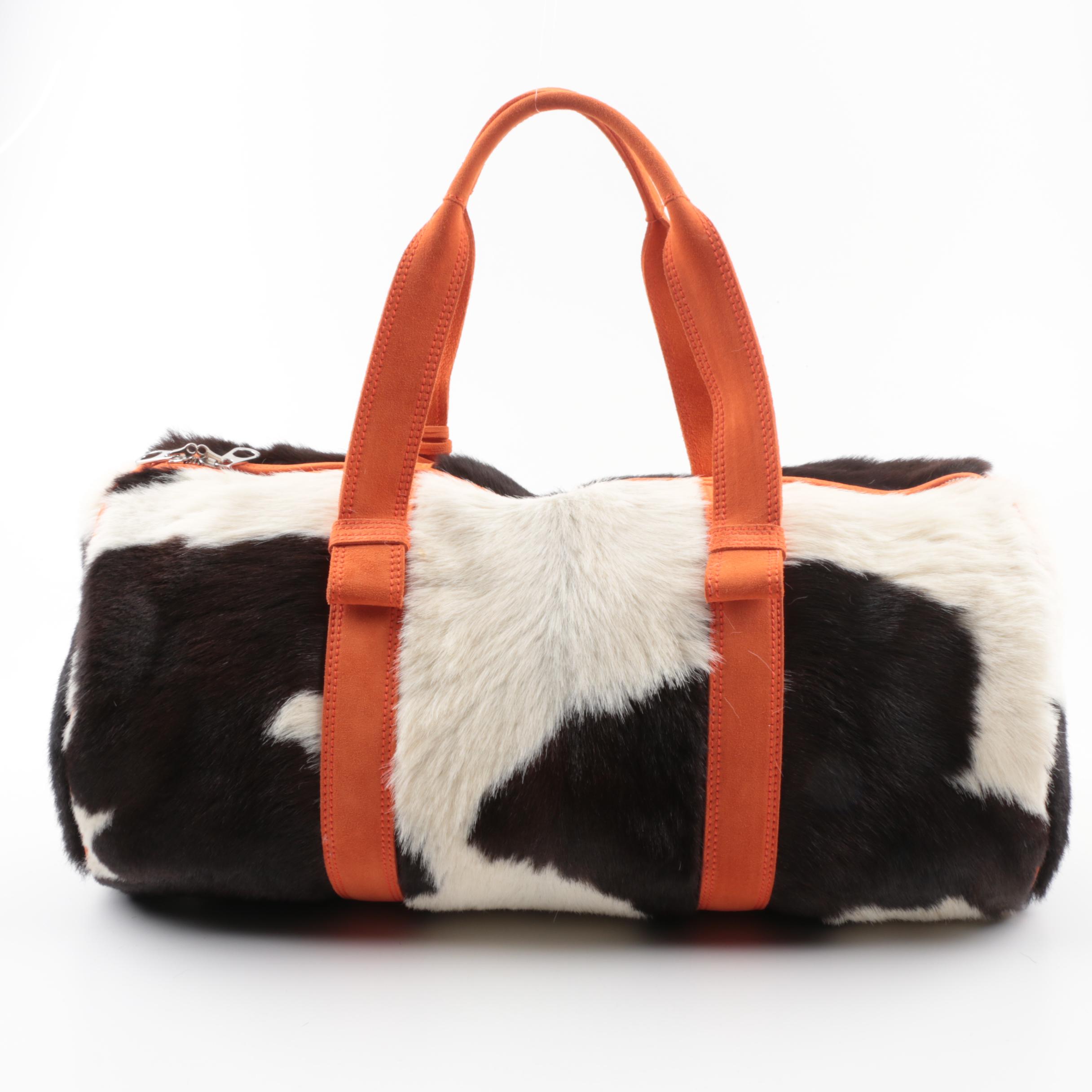 Bottega Veneta Calf Hair and Orange Leather Weekend Duffel Bag