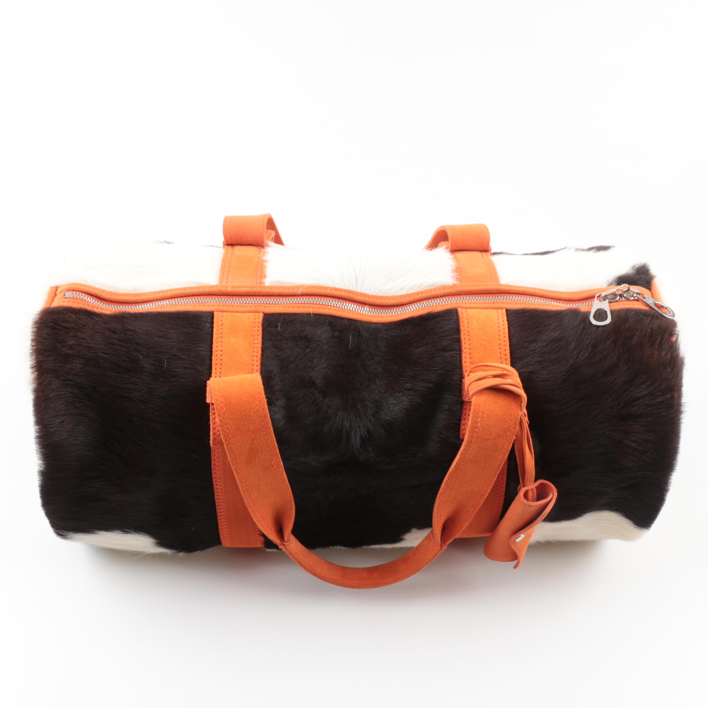 Bottega Veneta Calf Hair and Orange Leather Weekend Duffel Bag