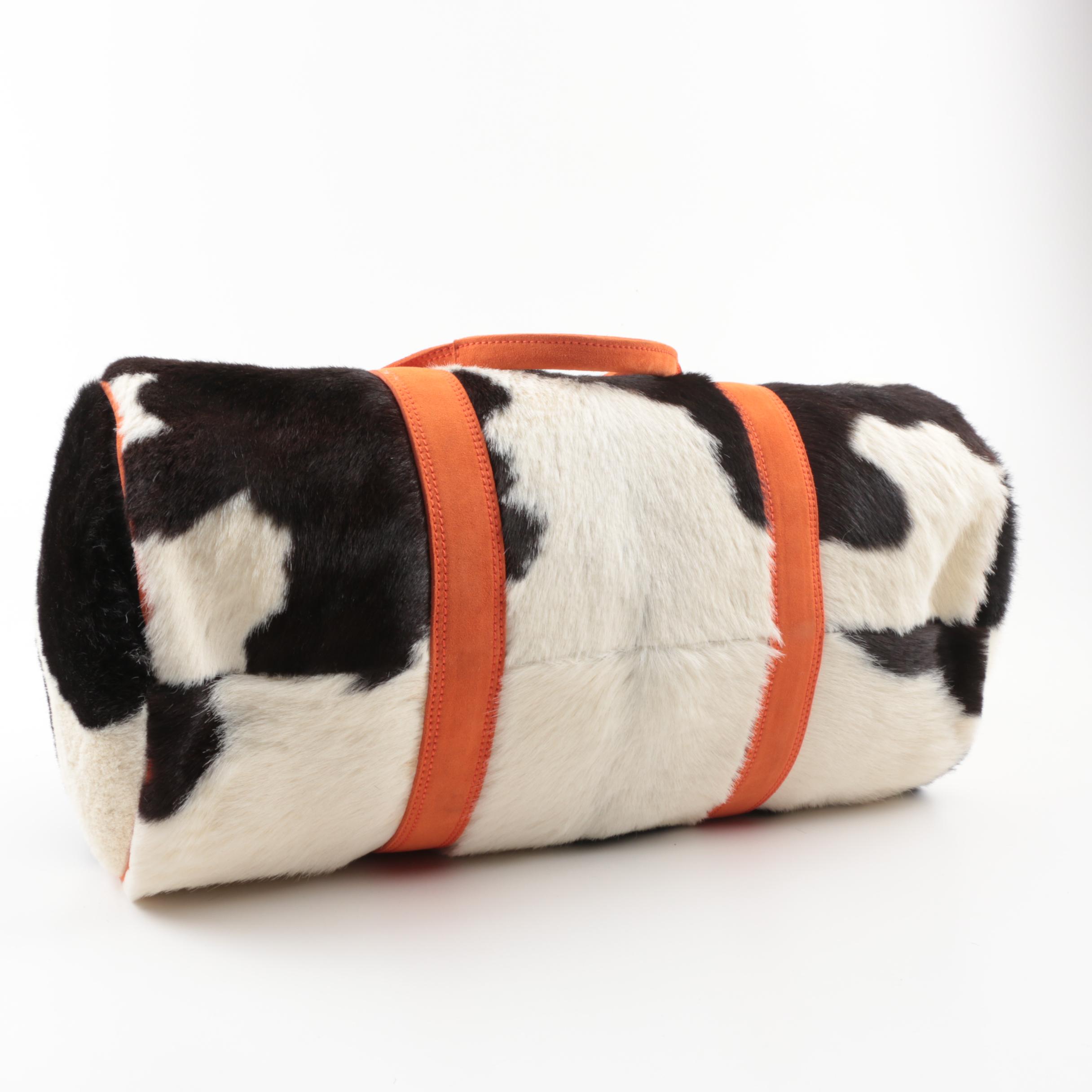 Bottega Veneta Calf Hair and Orange Leather Weekend Duffel Bag