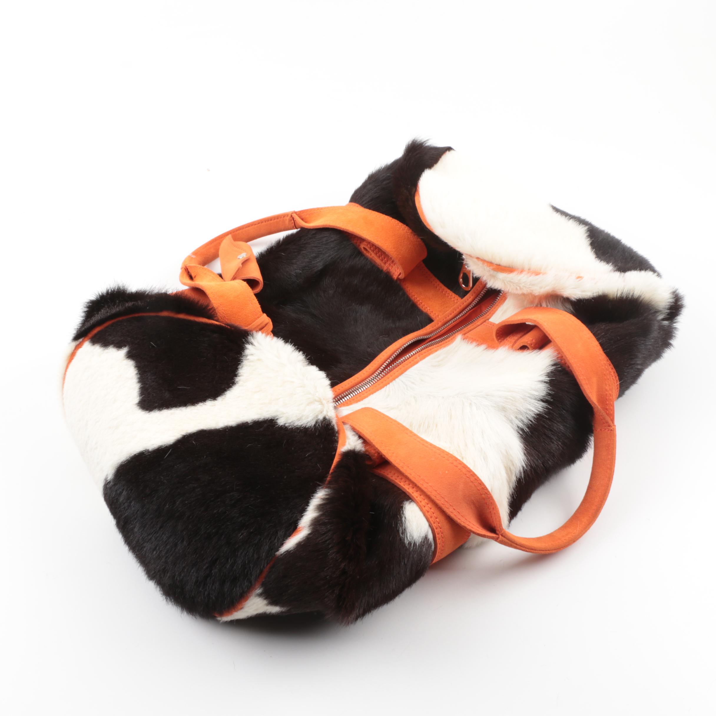 Bottega Veneta Calf Hair and Orange Leather Weekend Duffel Bag