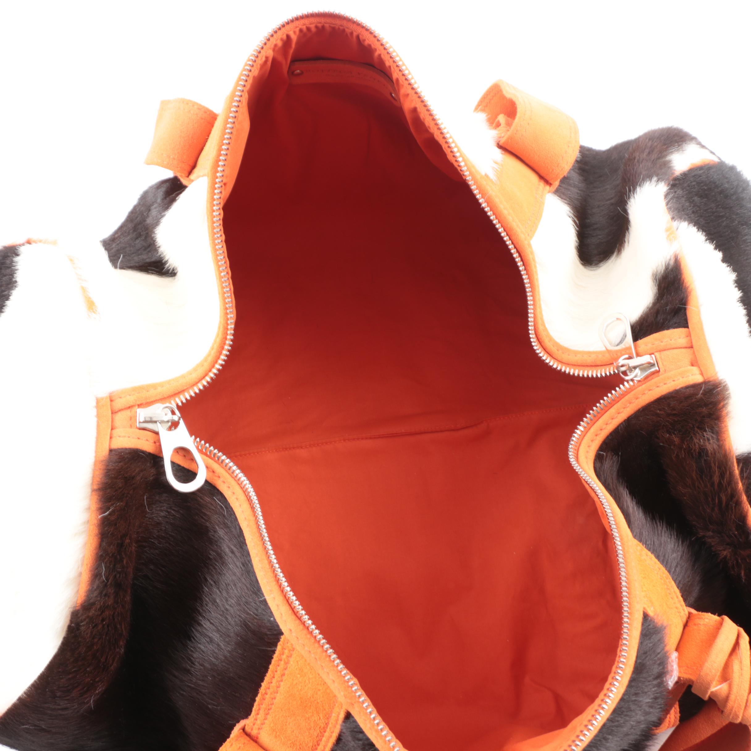 Bottega Veneta Calf Hair and Orange Leather Weekend Duffel Bag