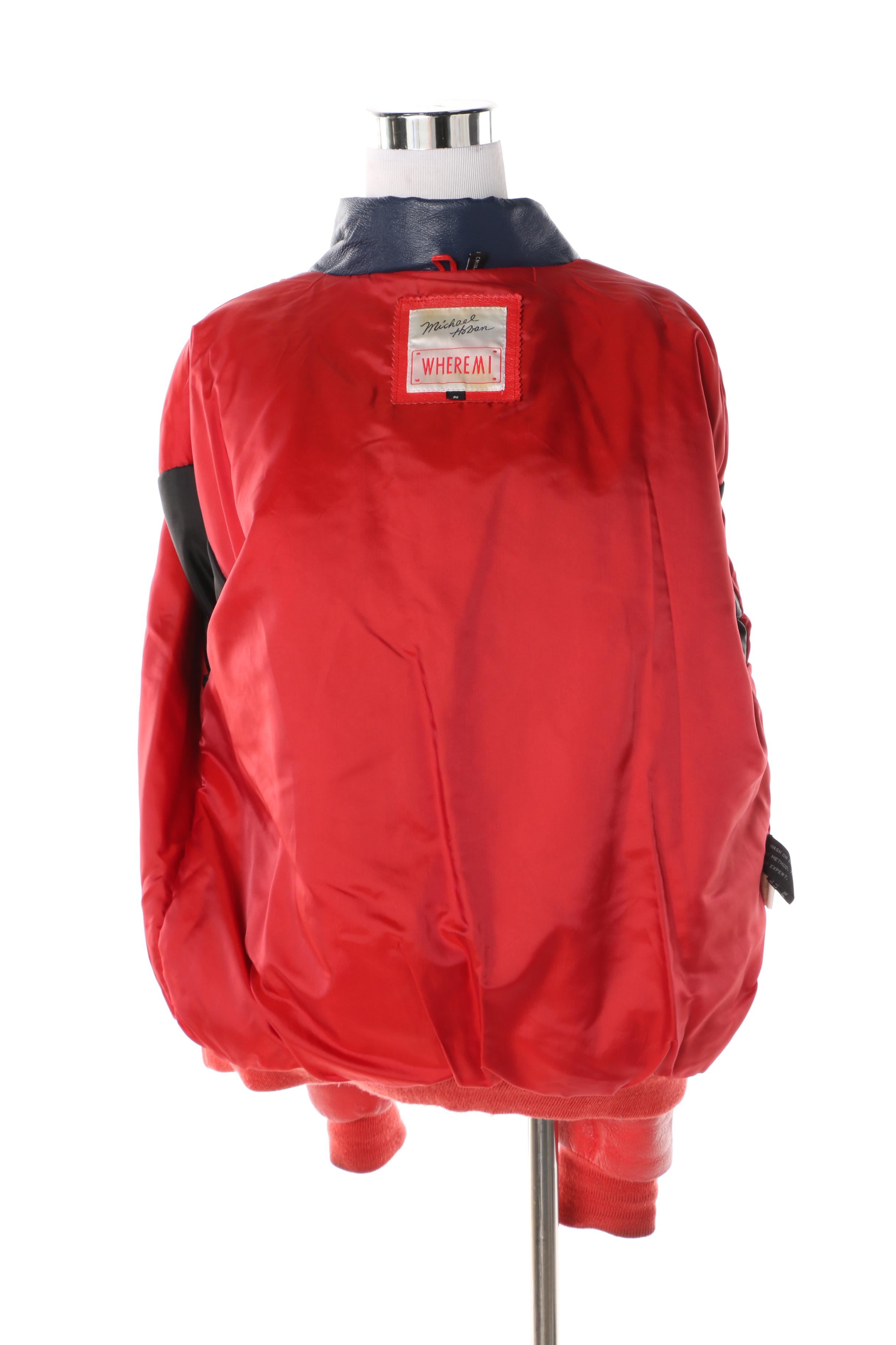 Men's 1990s Vintage Michael Hoban Wheremi American Flag Leather Bomber Jacket