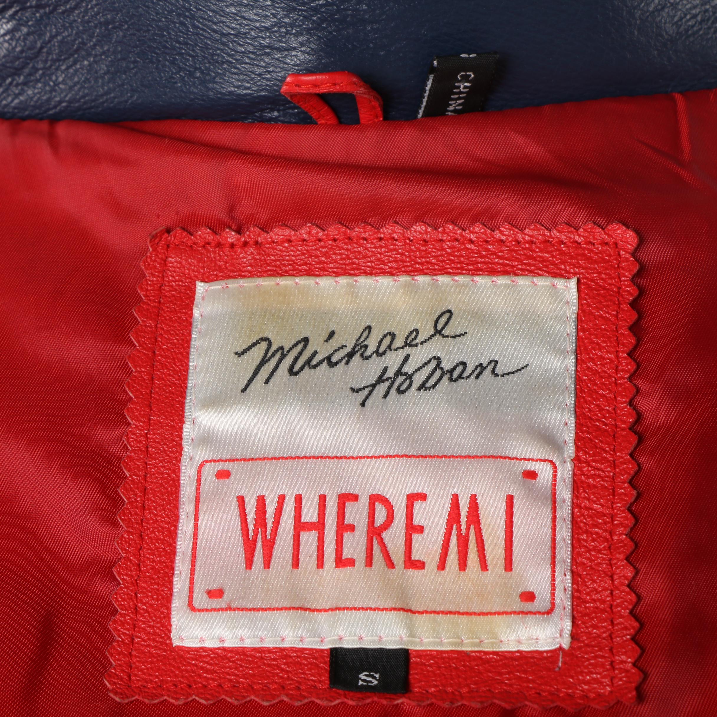 Men's 1990s Vintage Michael Hoban Wheremi American Flag Leather Bomber Jacket