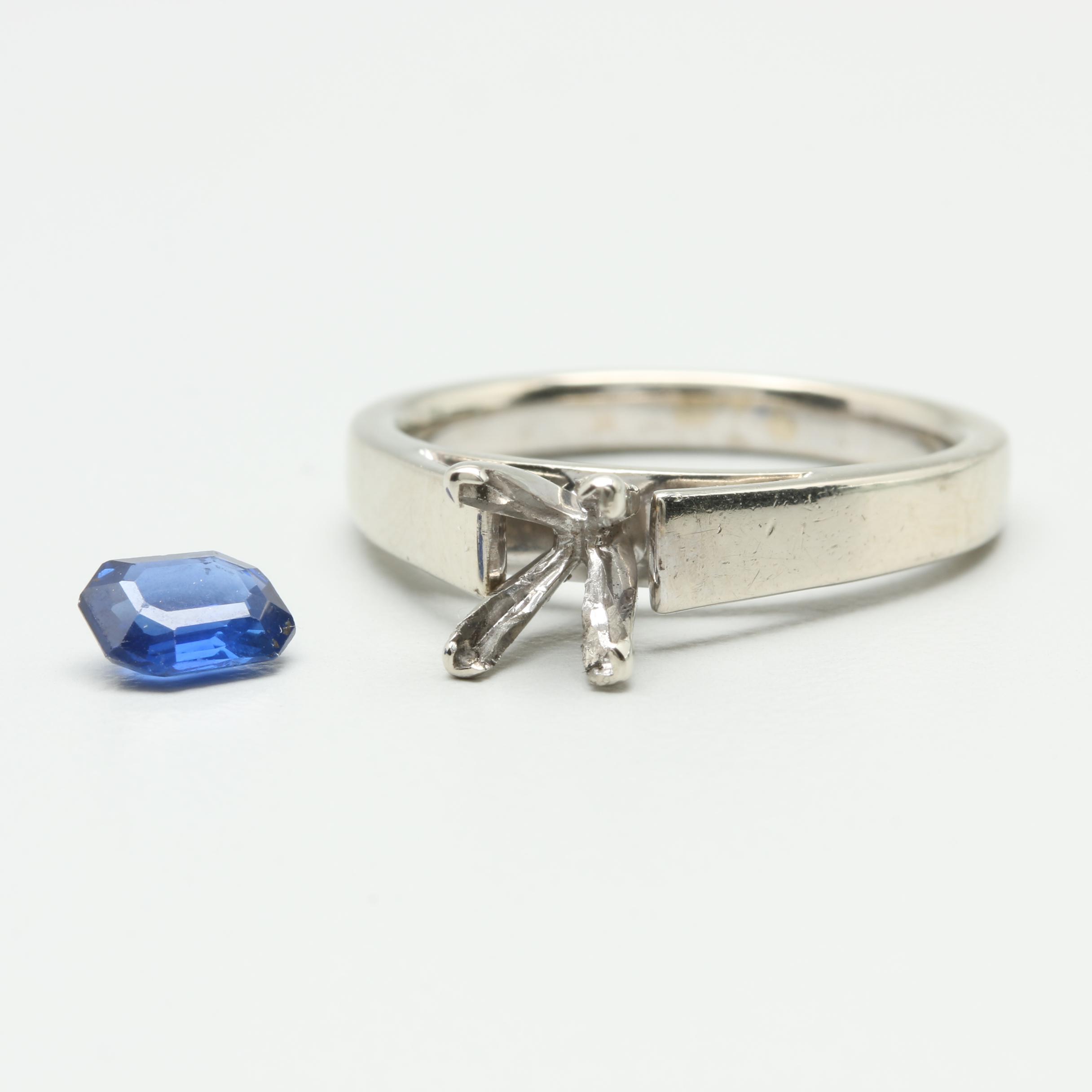 14K White Gold Ring Mounting with Loose Blue Sapphire