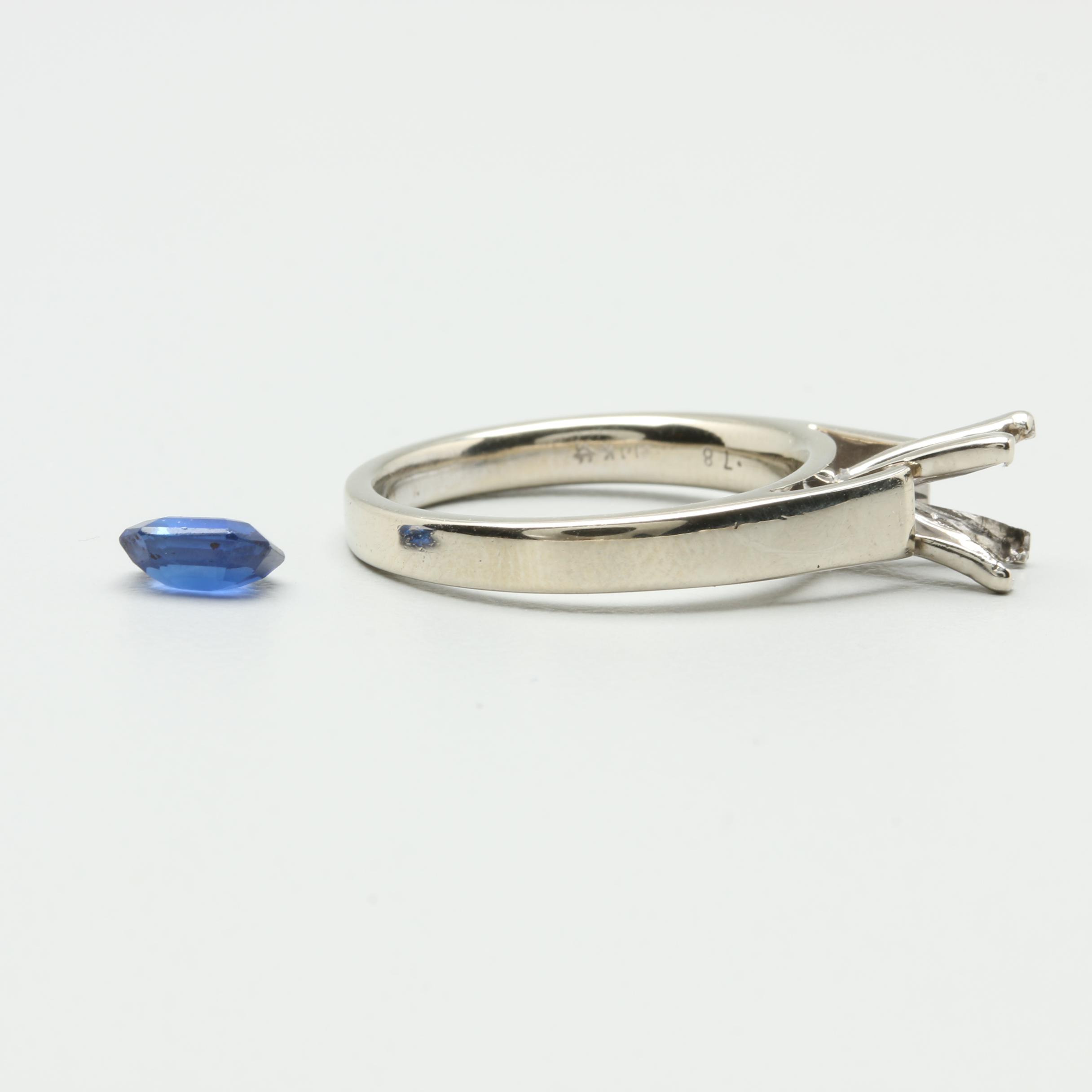 14K White Gold Ring Mounting with Loose Blue Sapphire