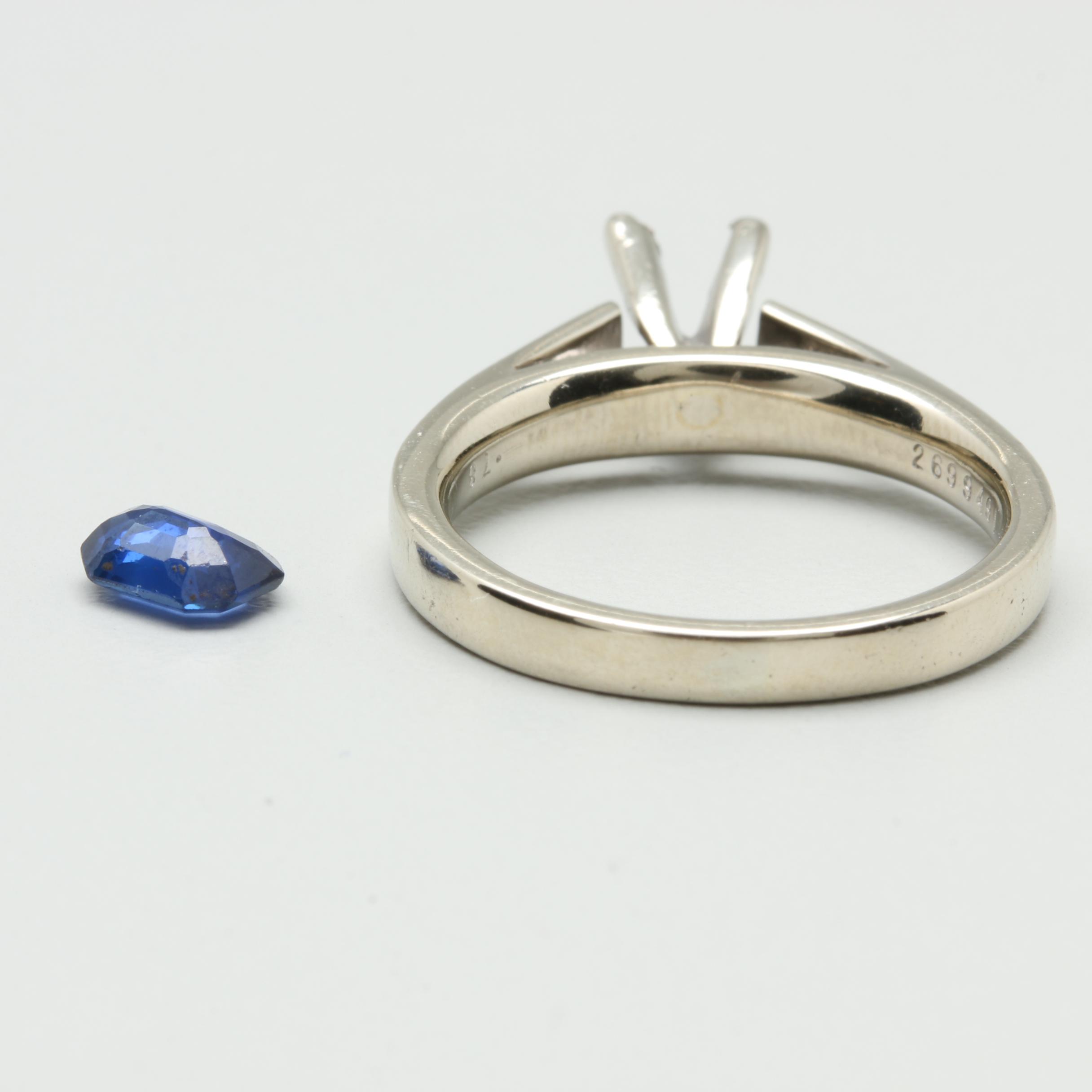 14K White Gold Ring Mounting with Loose Blue Sapphire