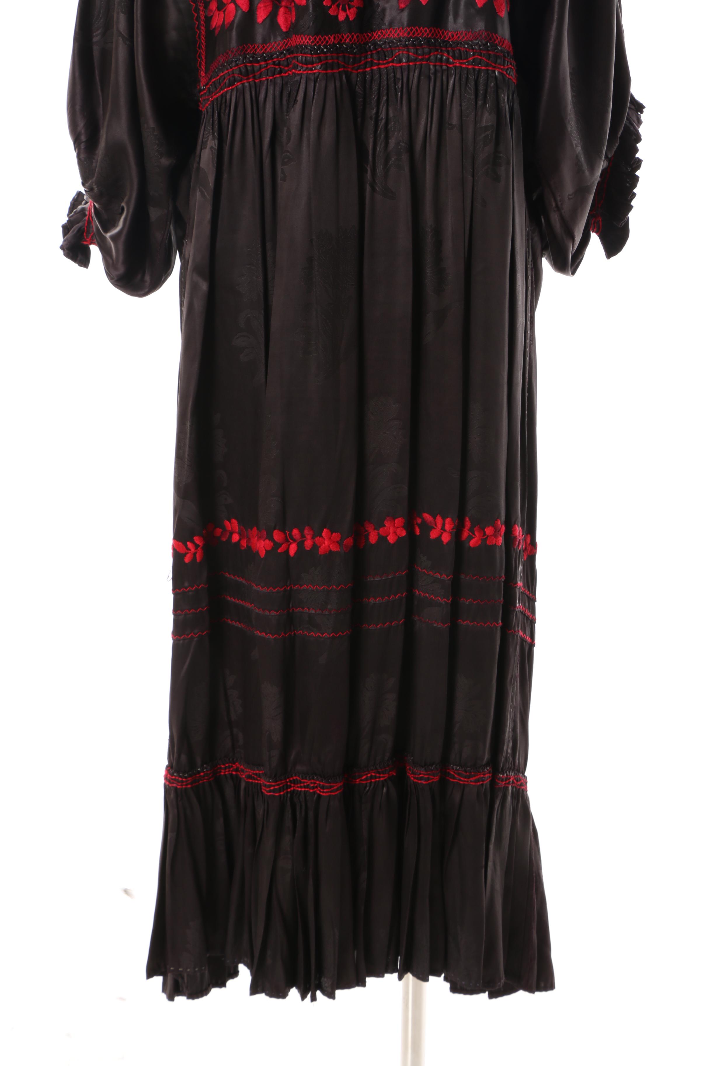 Women's Vintage Ukranian Handmade Black and Red Embroidered Dress