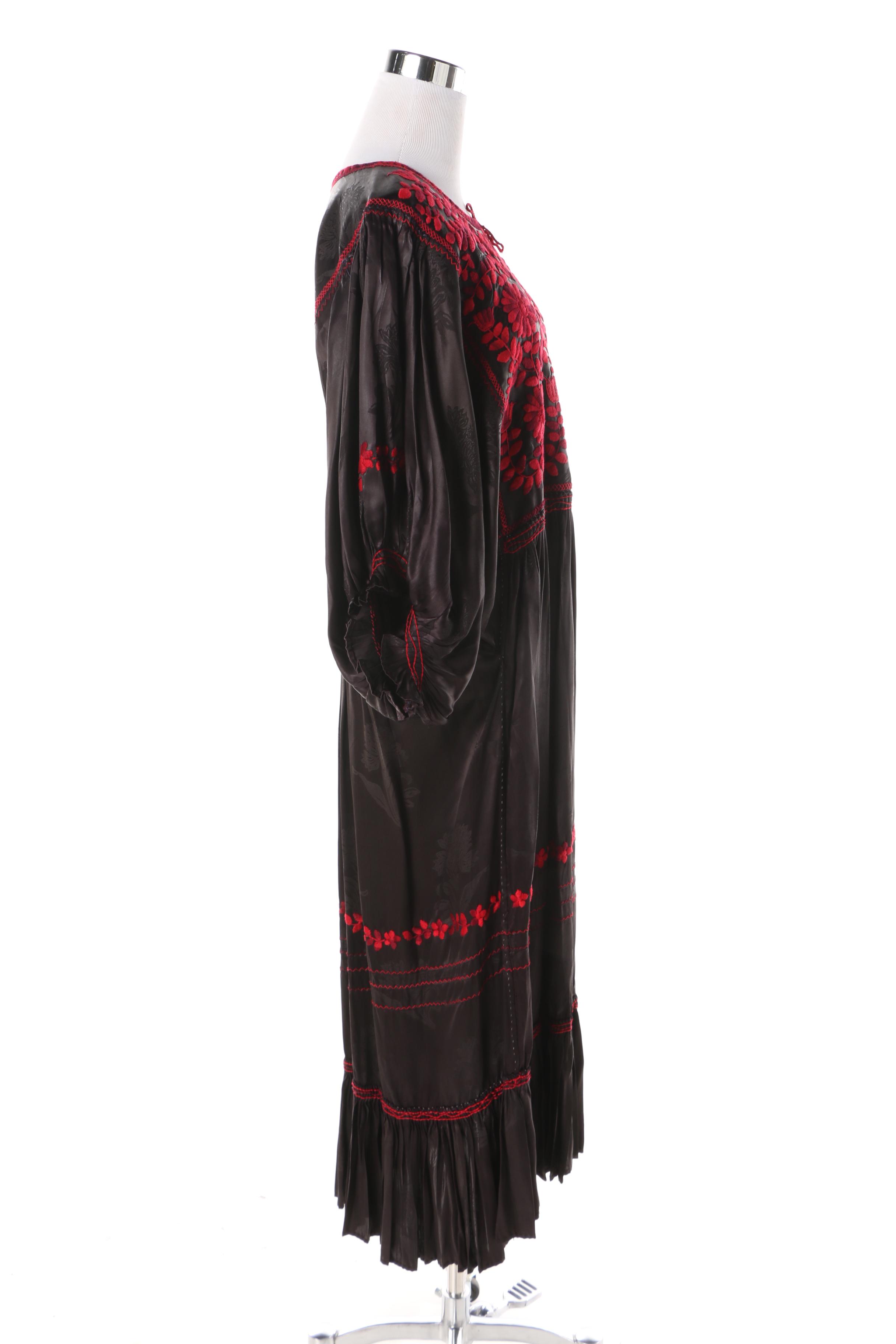 Women's Vintage Ukranian Handmade Black and Red Embroidered Dress