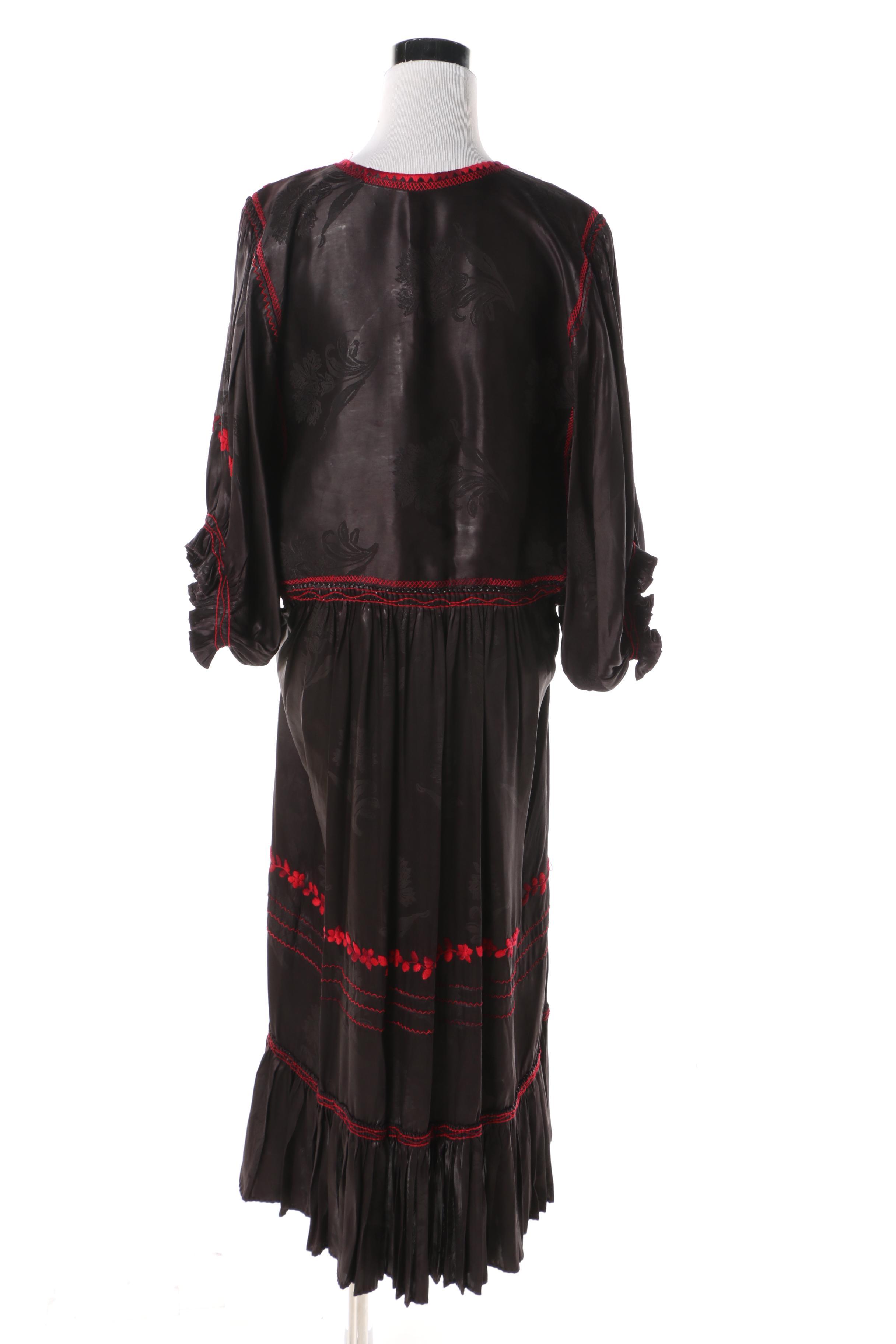 Women's Vintage Ukranian Handmade Black and Red Embroidered Dress