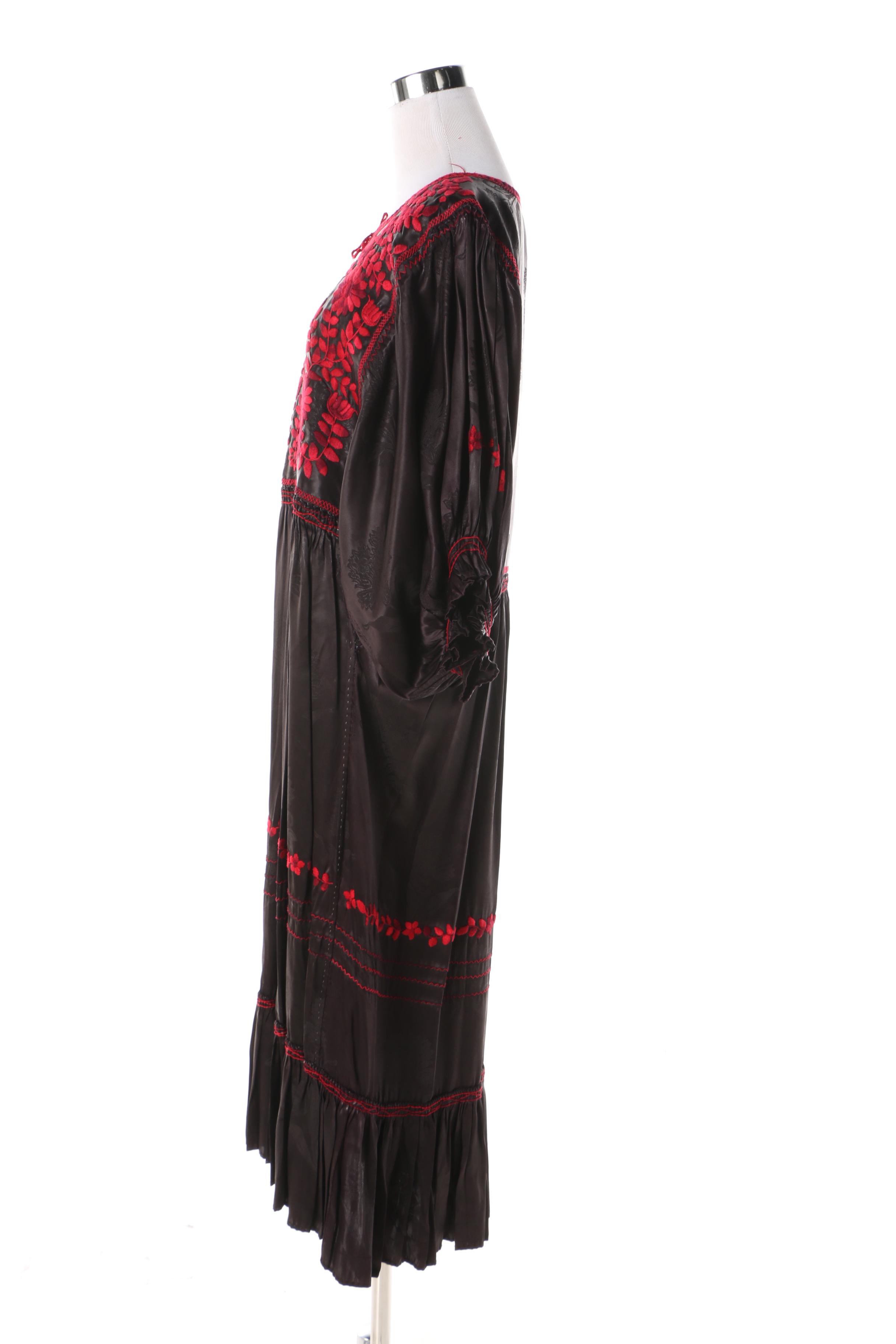 Women's Vintage Ukranian Handmade Black and Red Embroidered Dress