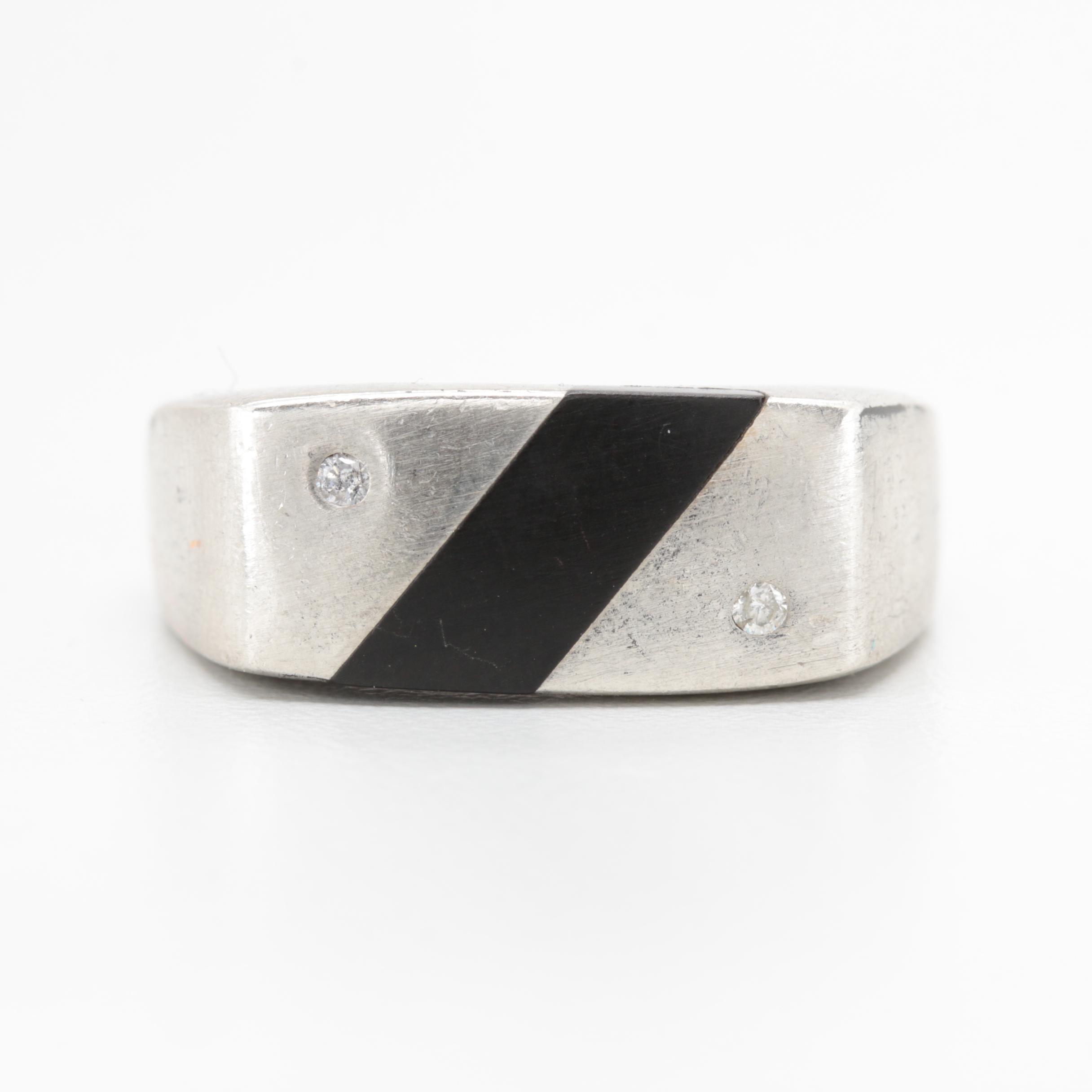 Sterling Silver Black Onyx and Diamond Ring