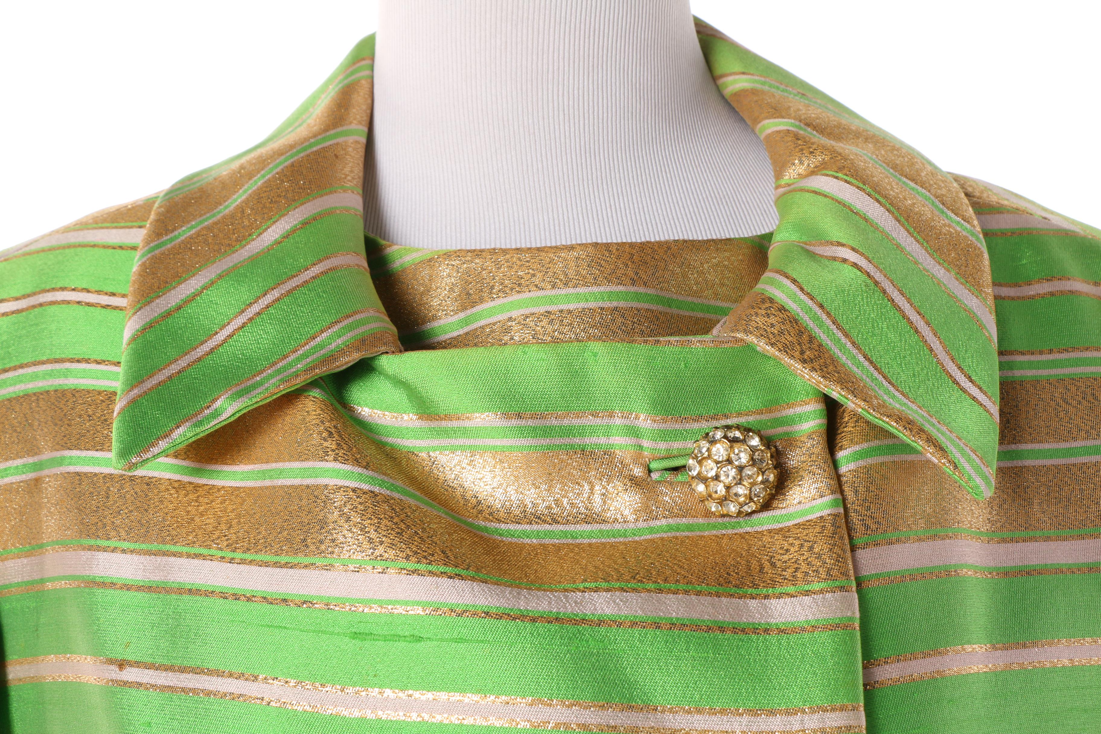 1960s Apple Green and Gold Lamé Cocktail Dress and Coat