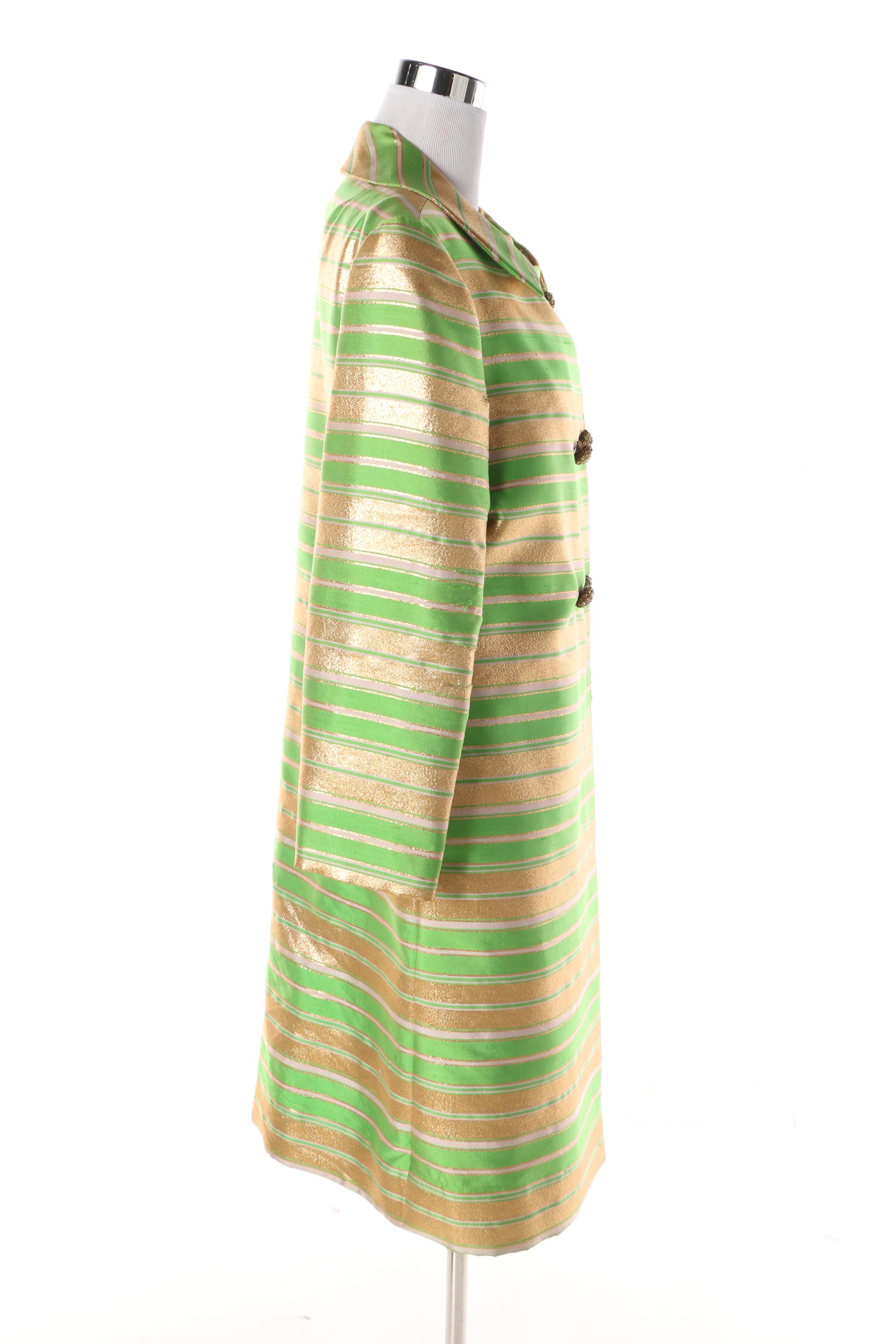 1960s Apple Green and Gold Lamé Cocktail Dress and Coat