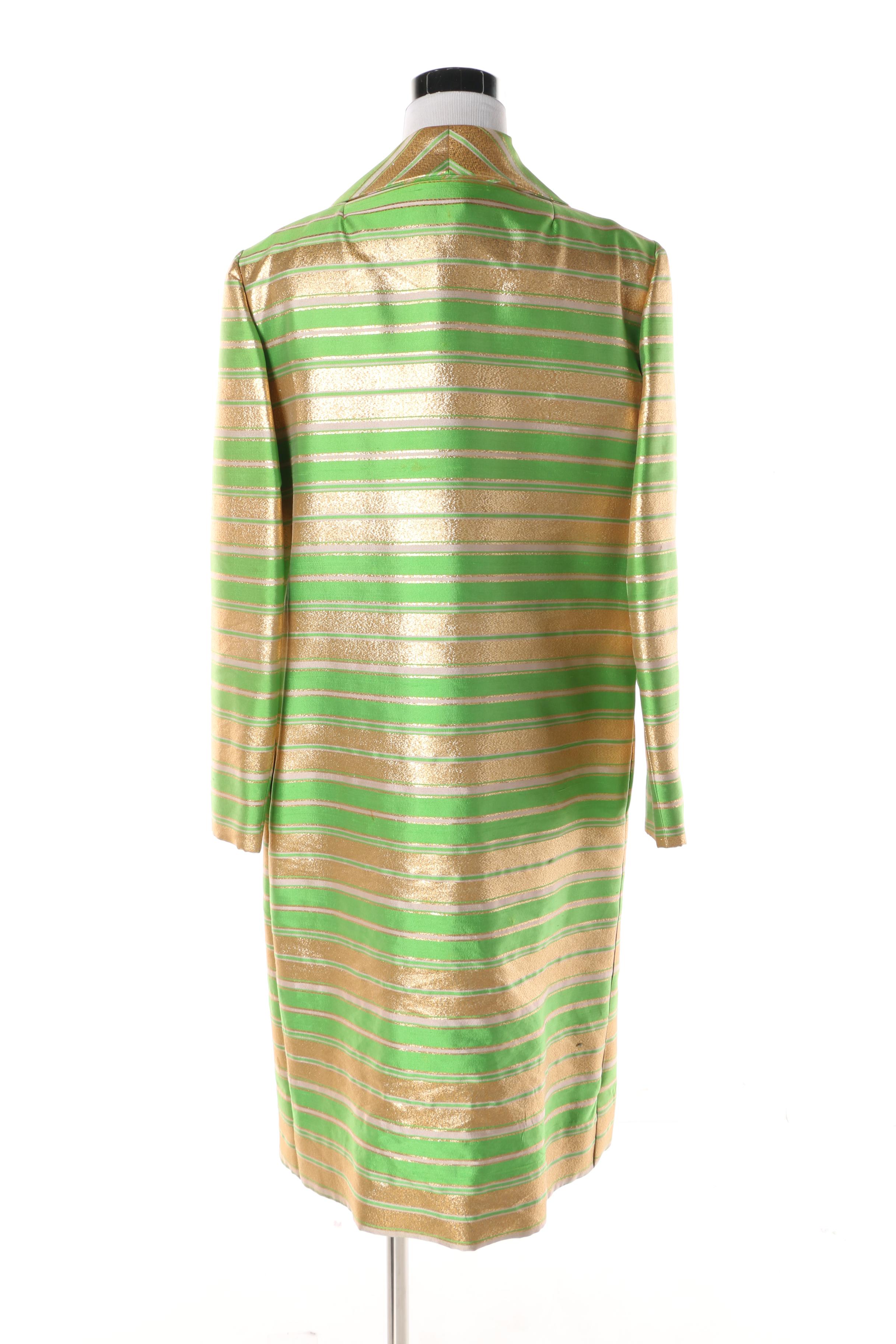 1960s Apple Green and Gold Lamé Cocktail Dress and Coat