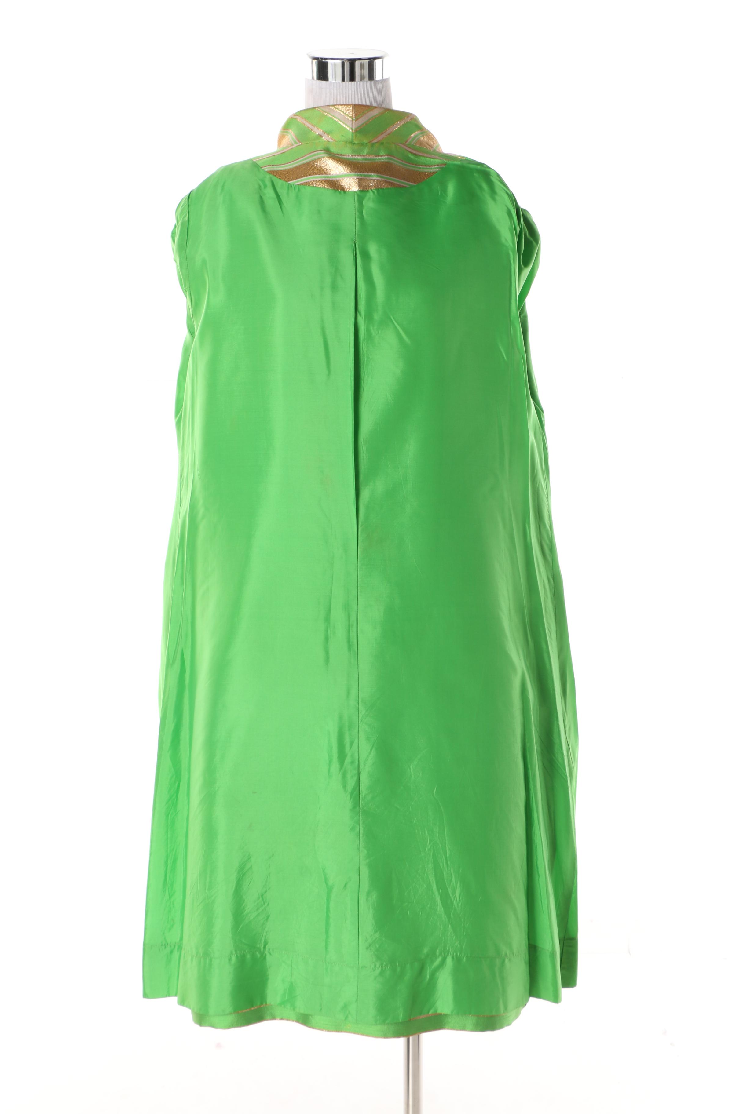1960s Apple Green and Gold Lamé Cocktail Dress and Coat