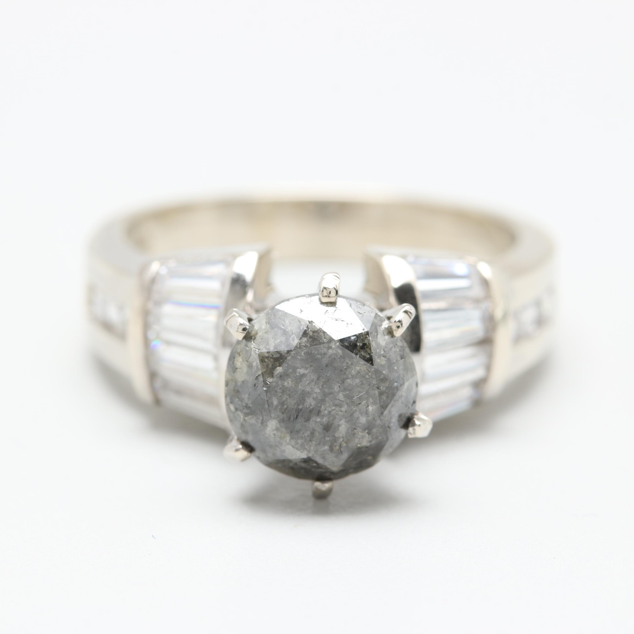 10K White Gold 1.90 CT Black Diamond and Cubic Zirconia Ring