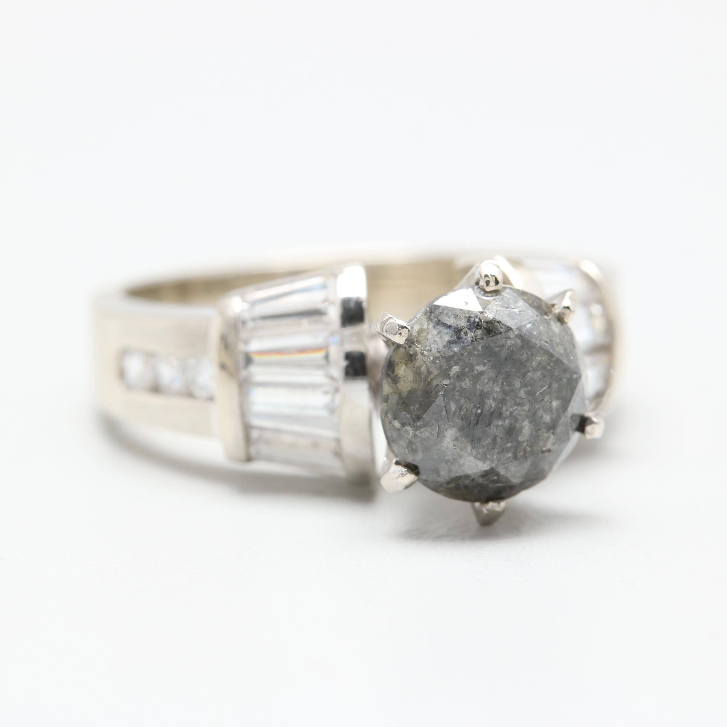 10K White Gold 1.90 CT Black Diamond and Cubic Zirconia Ring