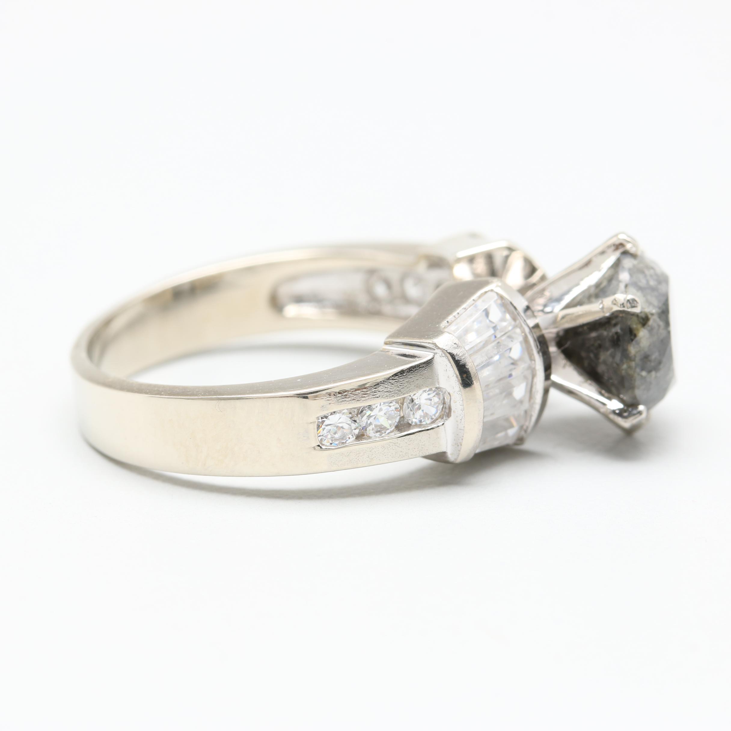 10K White Gold 1.90 CT Black Diamond and Cubic Zirconia Ring