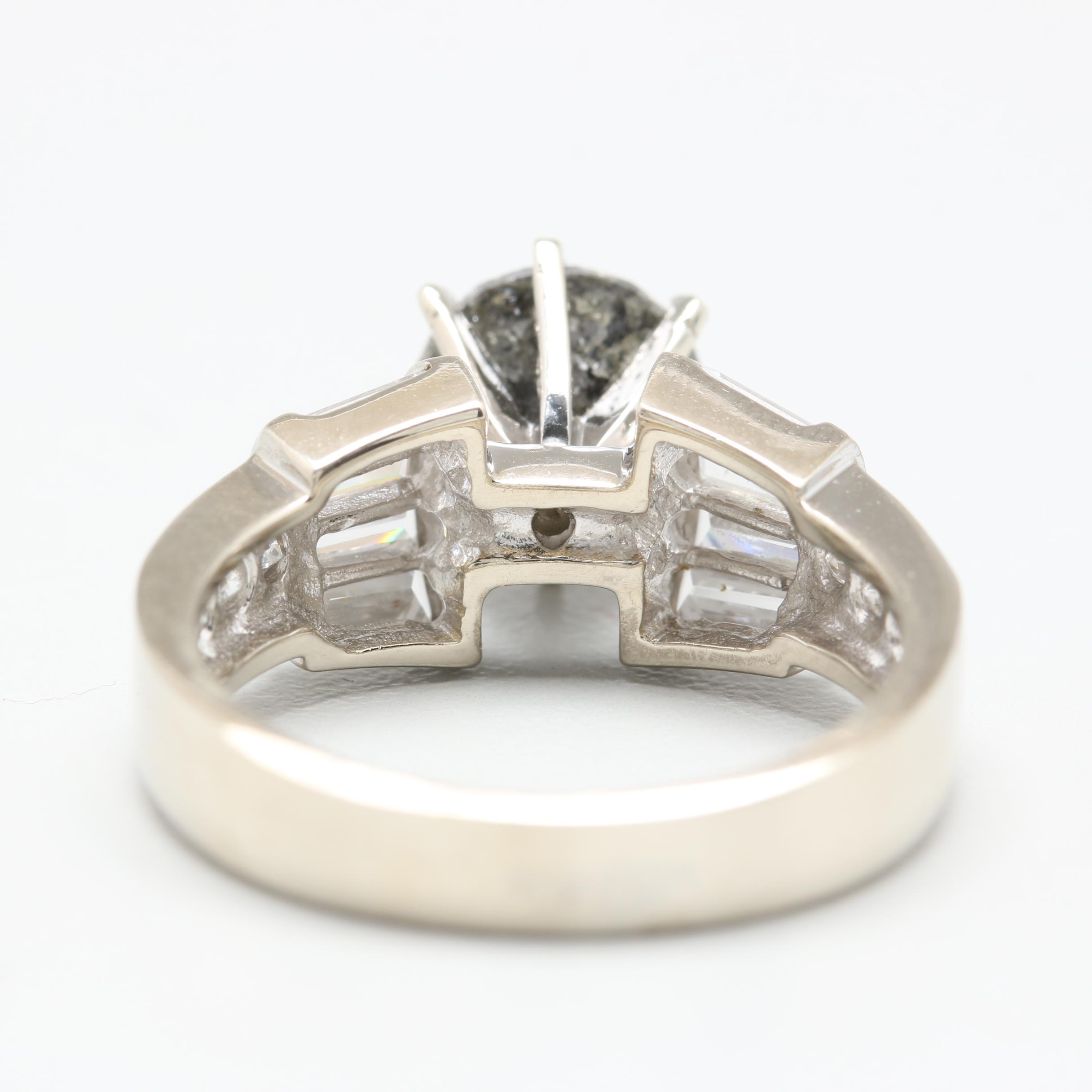 10K White Gold 1.90 CT Black Diamond and Cubic Zirconia Ring