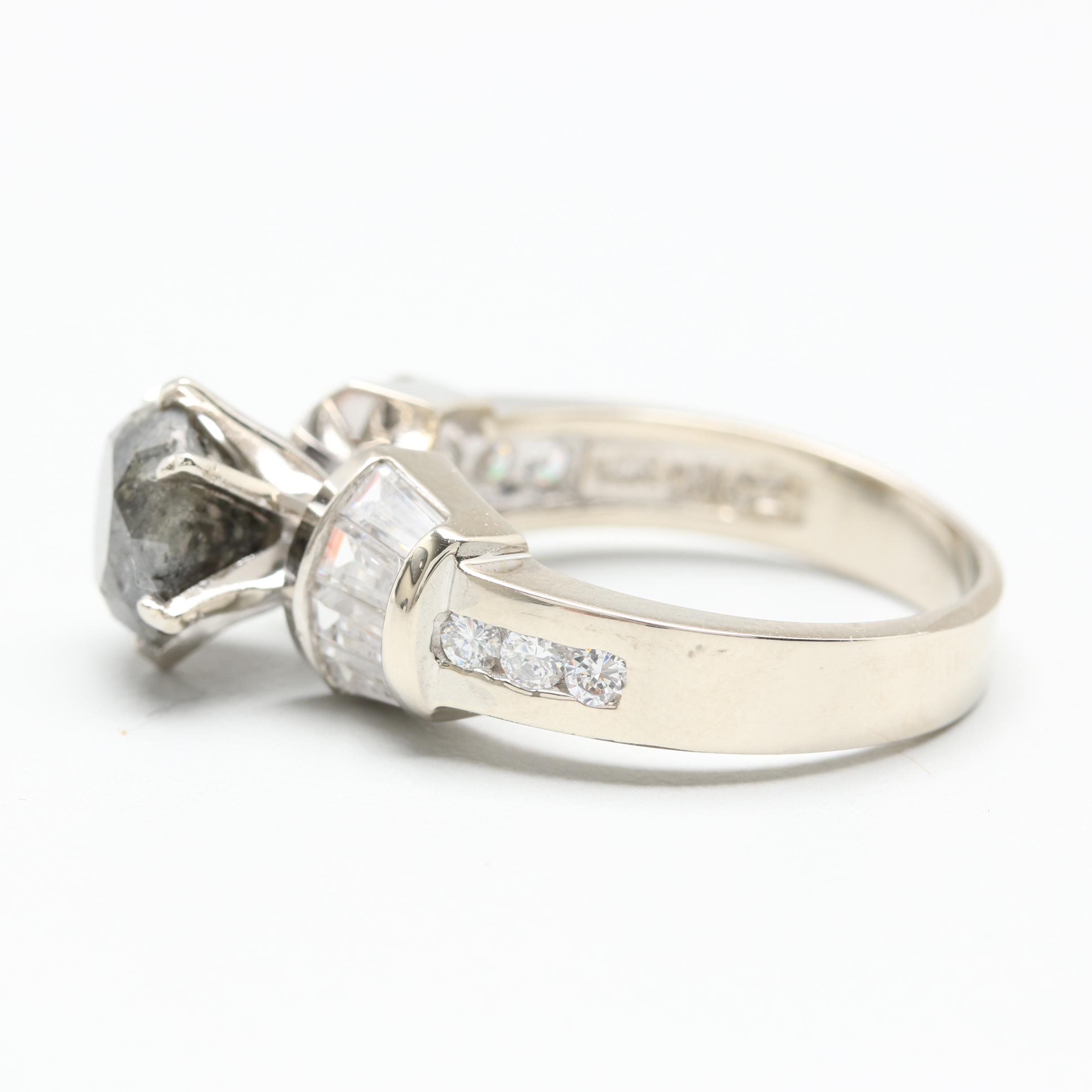 10K White Gold 1.90 CT Black Diamond and Cubic Zirconia Ring