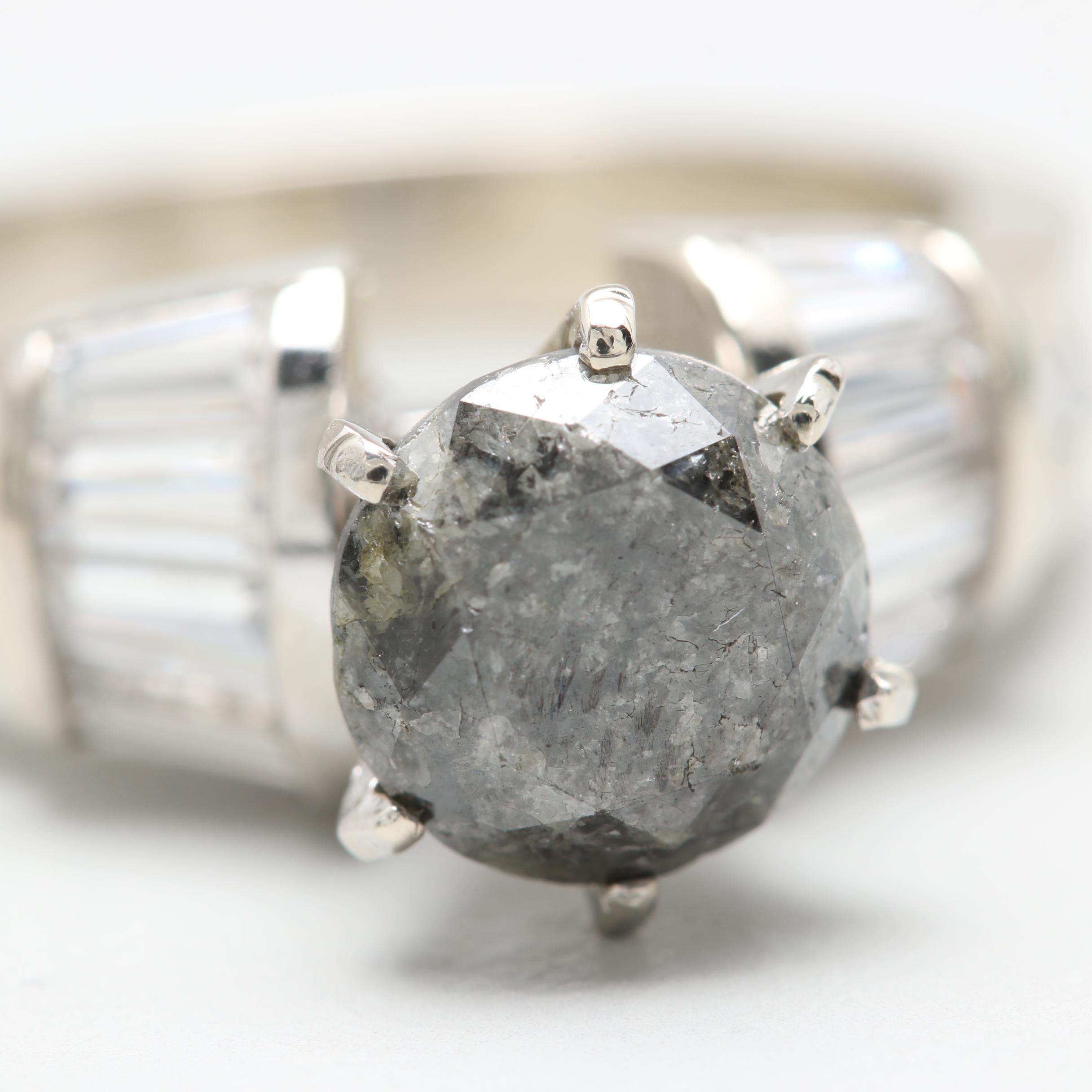 10K White Gold 1.90 CT Black Diamond and Cubic Zirconia Ring