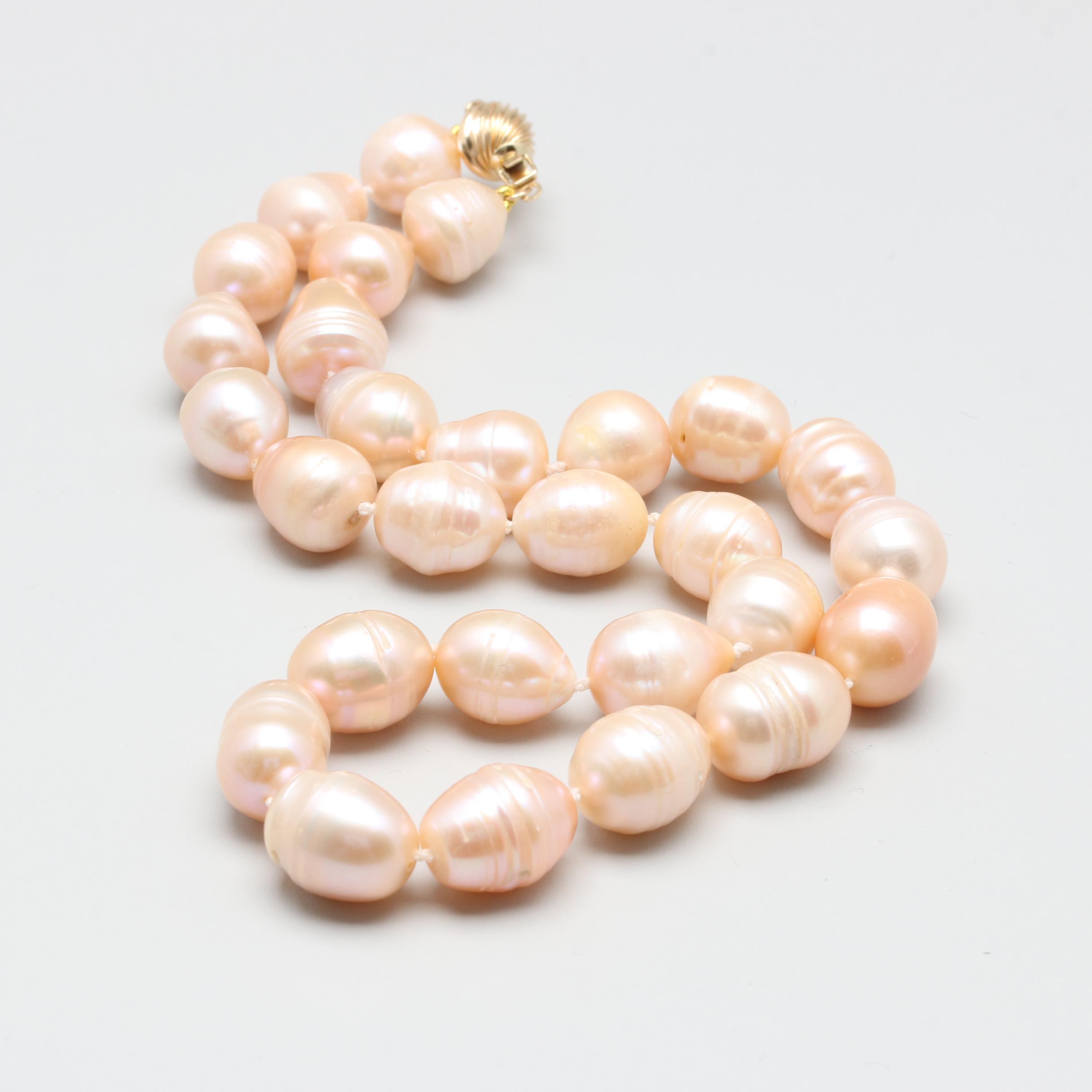 14K Yellow Gold Cultured Pearl Single Strand Necklace