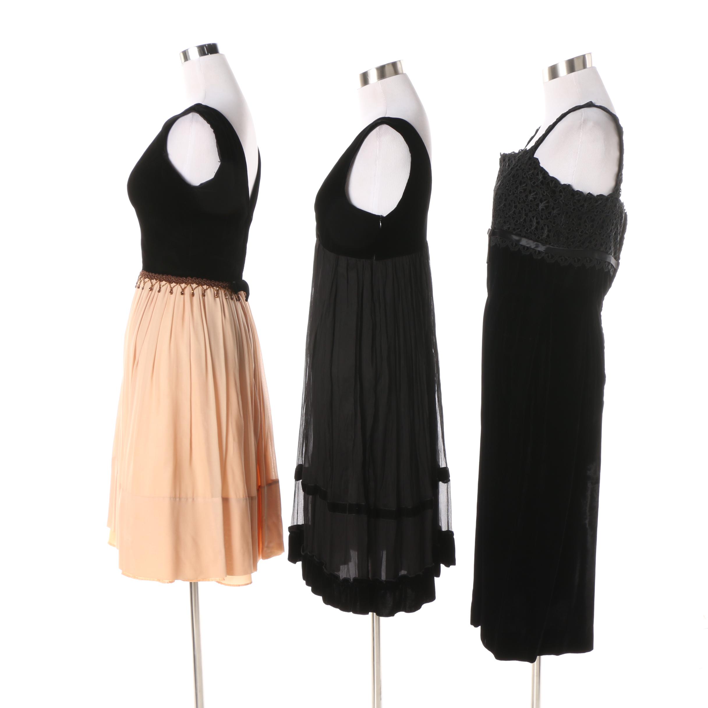 1960s Velvet Blend Cocktail Dresses Including Carole Craig