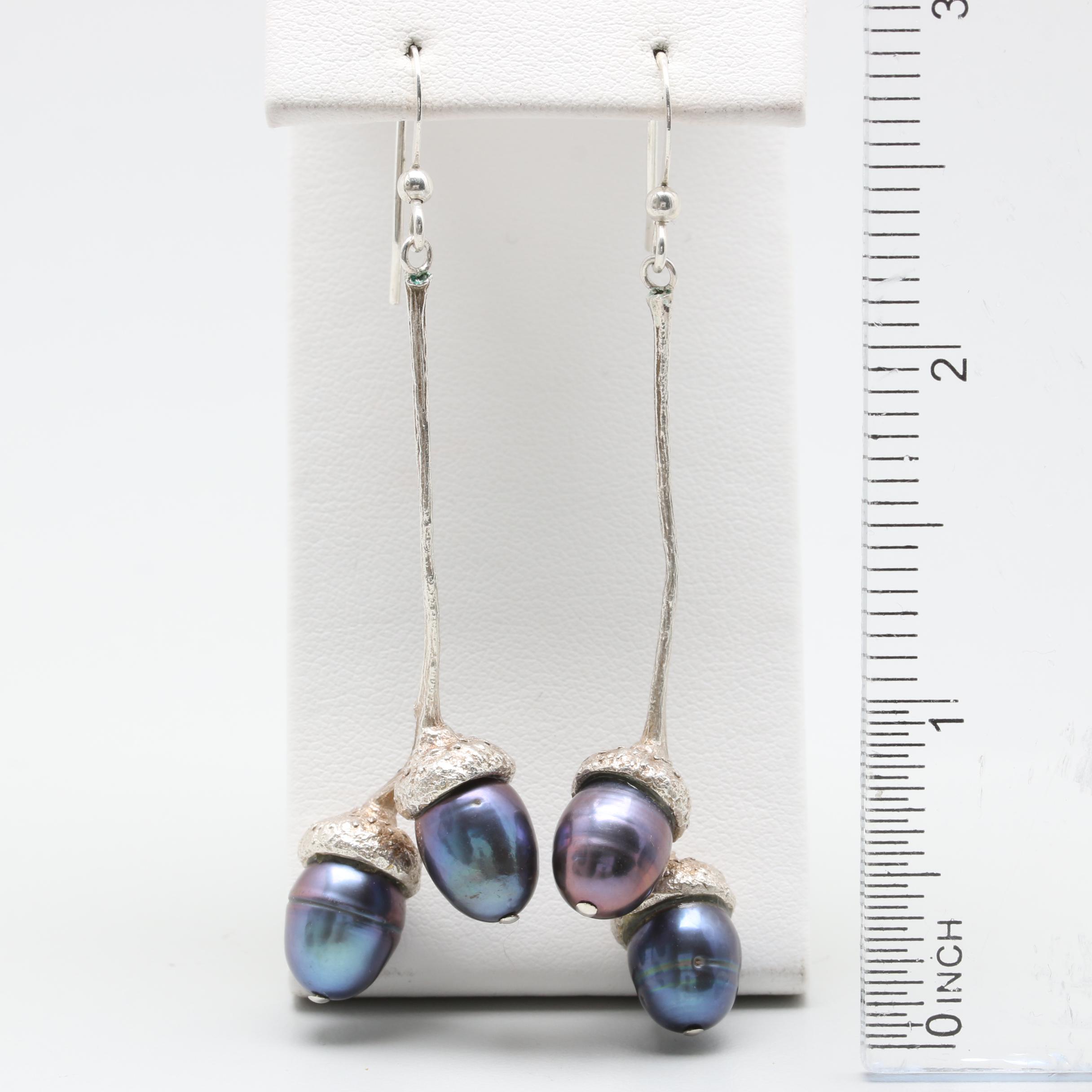 900 Silver and Freshwater Pearl Acorn Drop Earrings