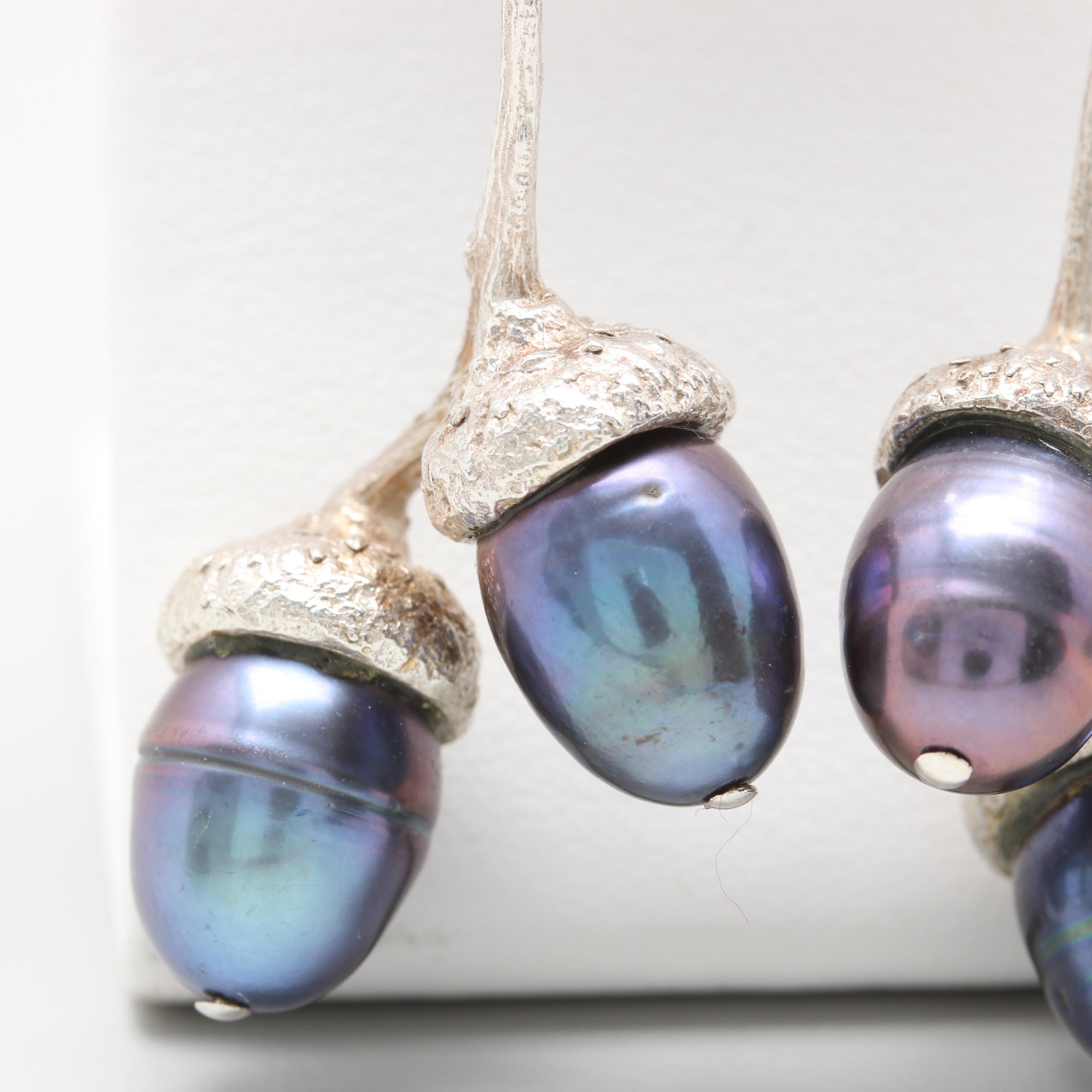 900 Silver and Freshwater Pearl Acorn Drop Earrings