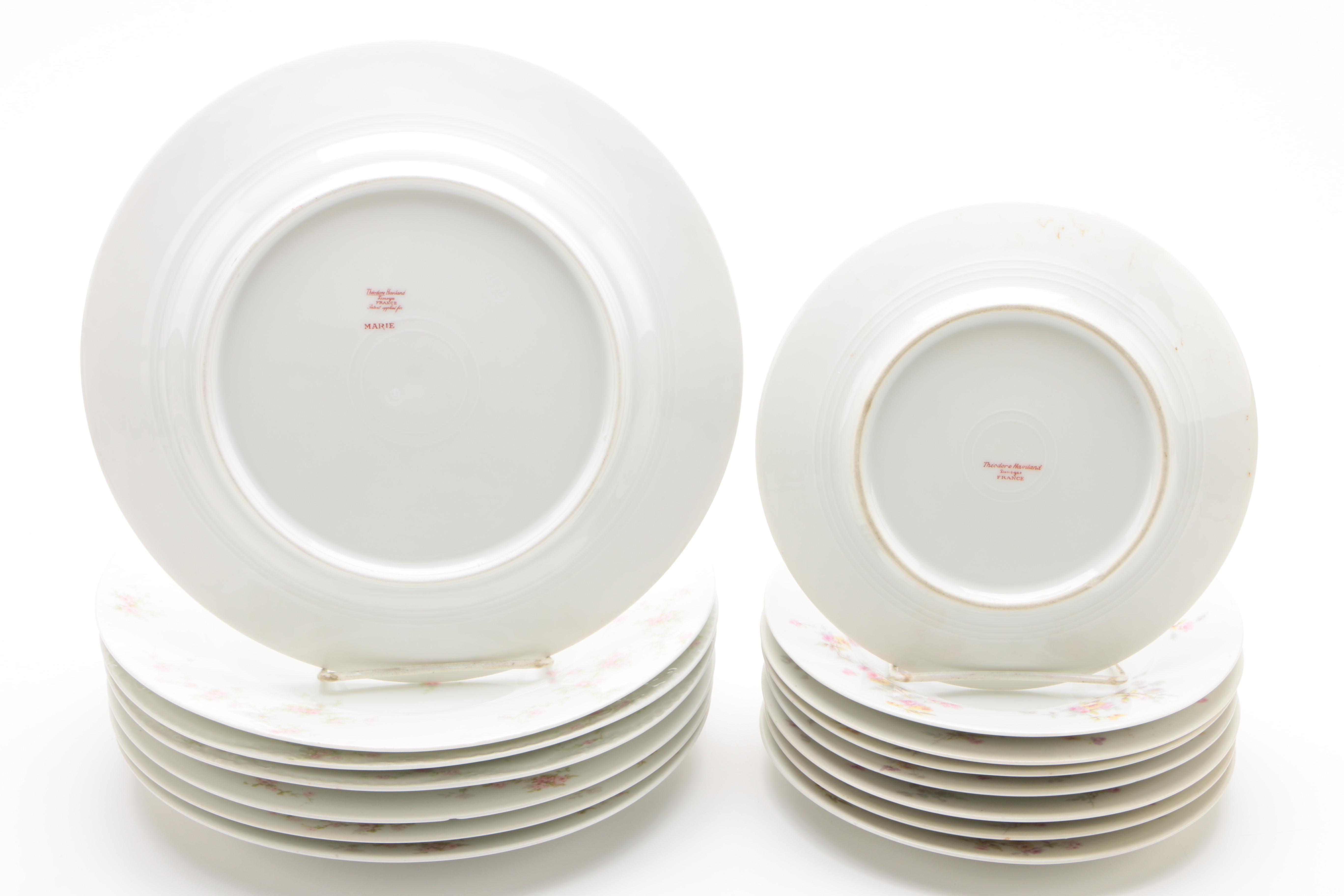 Vintage Theodore Haviland Porcelain Dinner and Dessert Plates featuring "Marie"