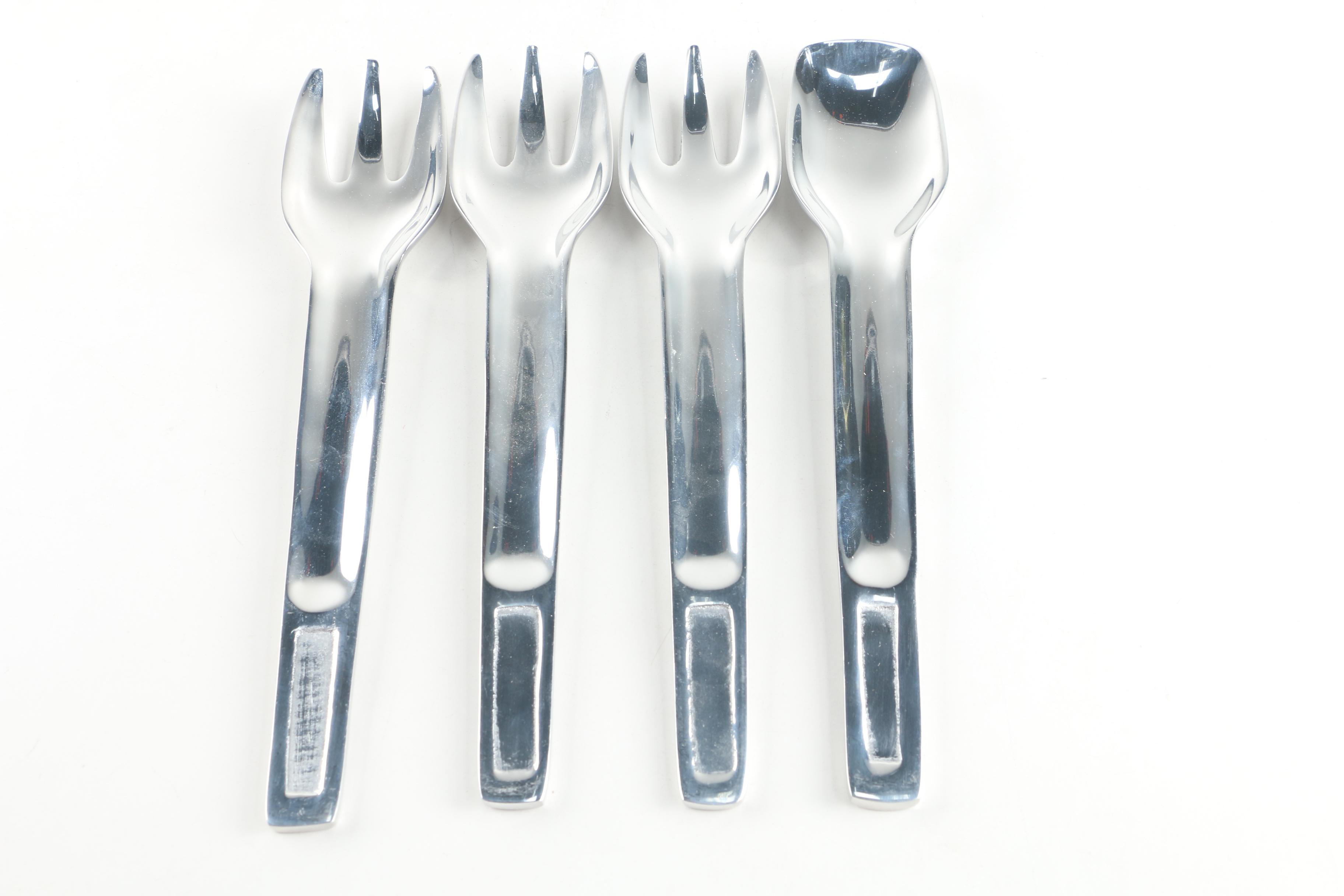 Mexican Silver Tone Metal Salad Serving Sets