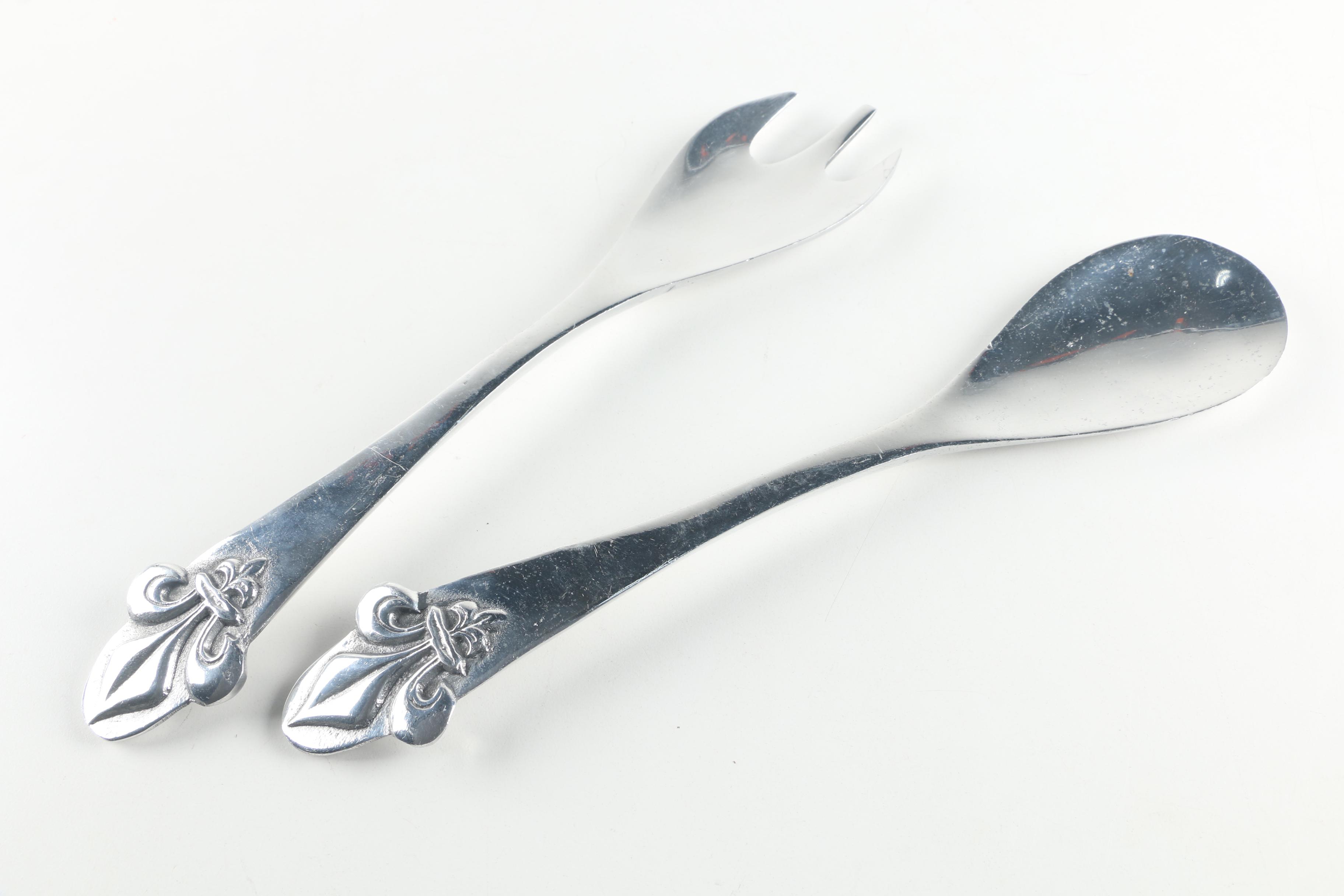 Mexican Silver Tone Metal Salad Serving Sets