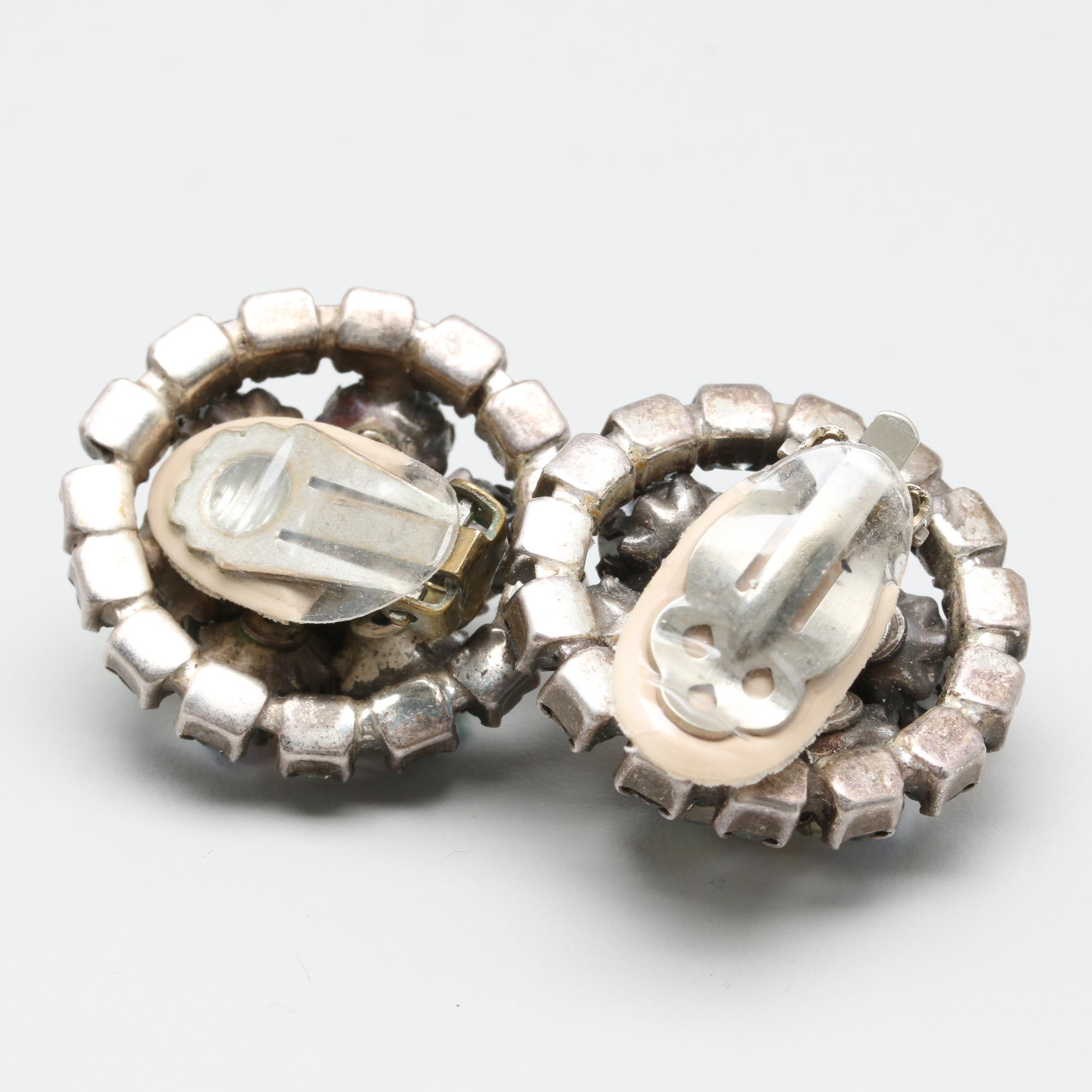 Round Silver Tone and Foilback Glass Crystal Earrings