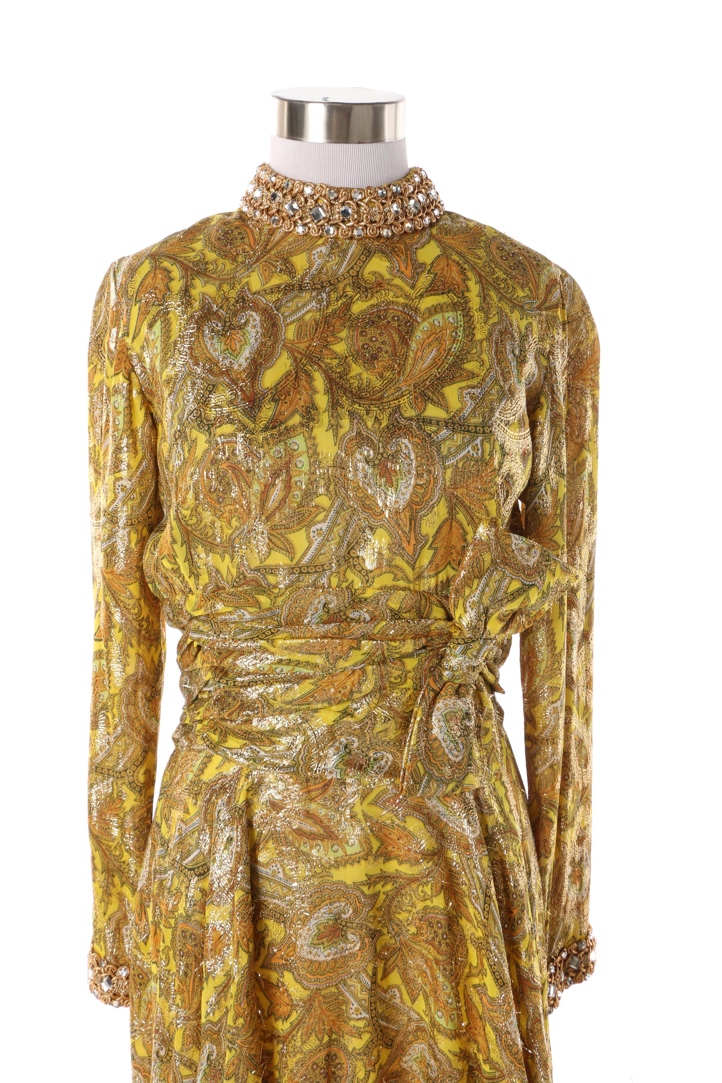 Women's 1960s Metallic Gold Embellished Cocktail Dress