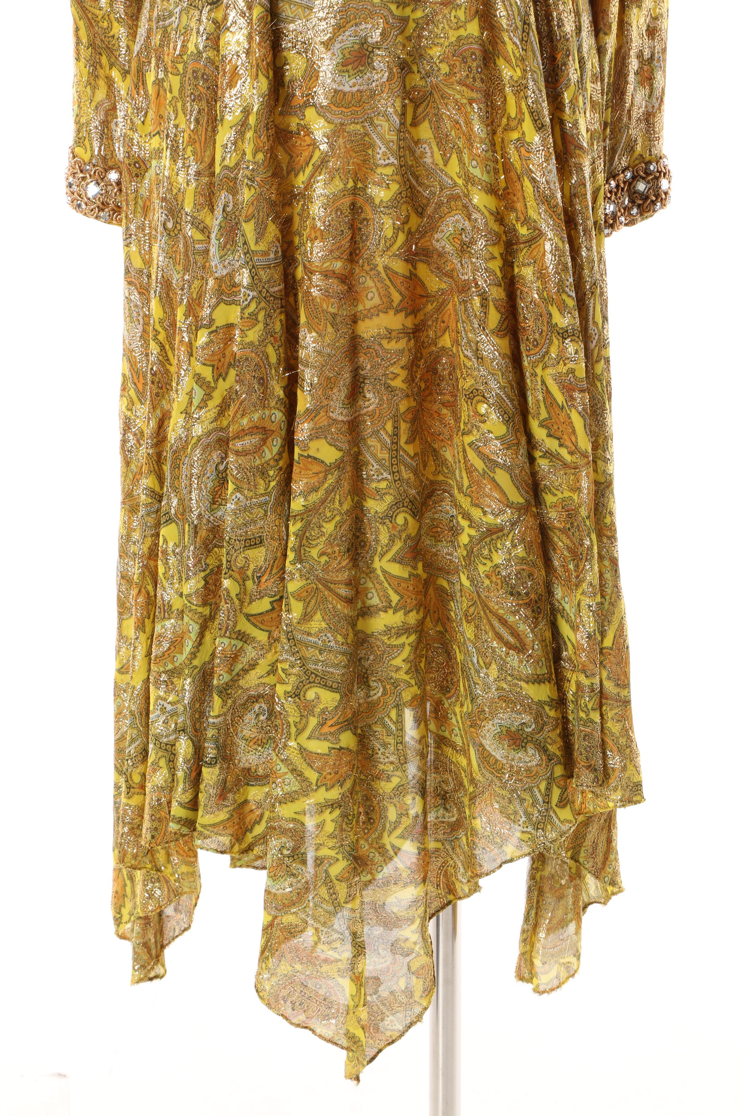 Women's 1960s Metallic Gold Embellished Cocktail Dress