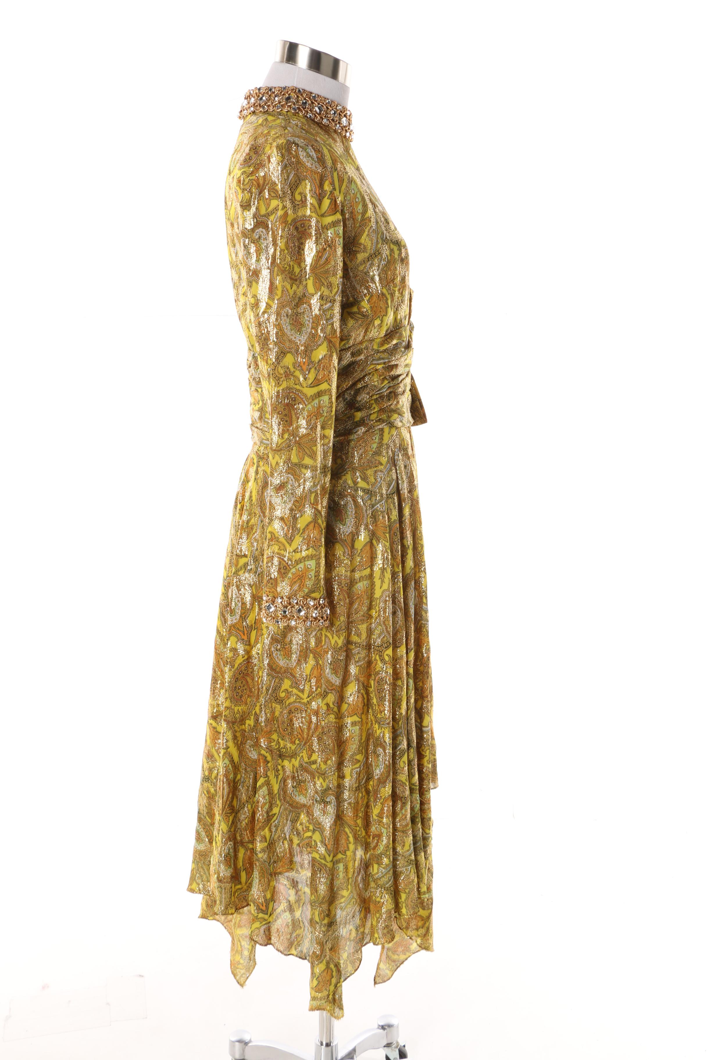 Women's 1960s Metallic Gold Embellished Cocktail Dress