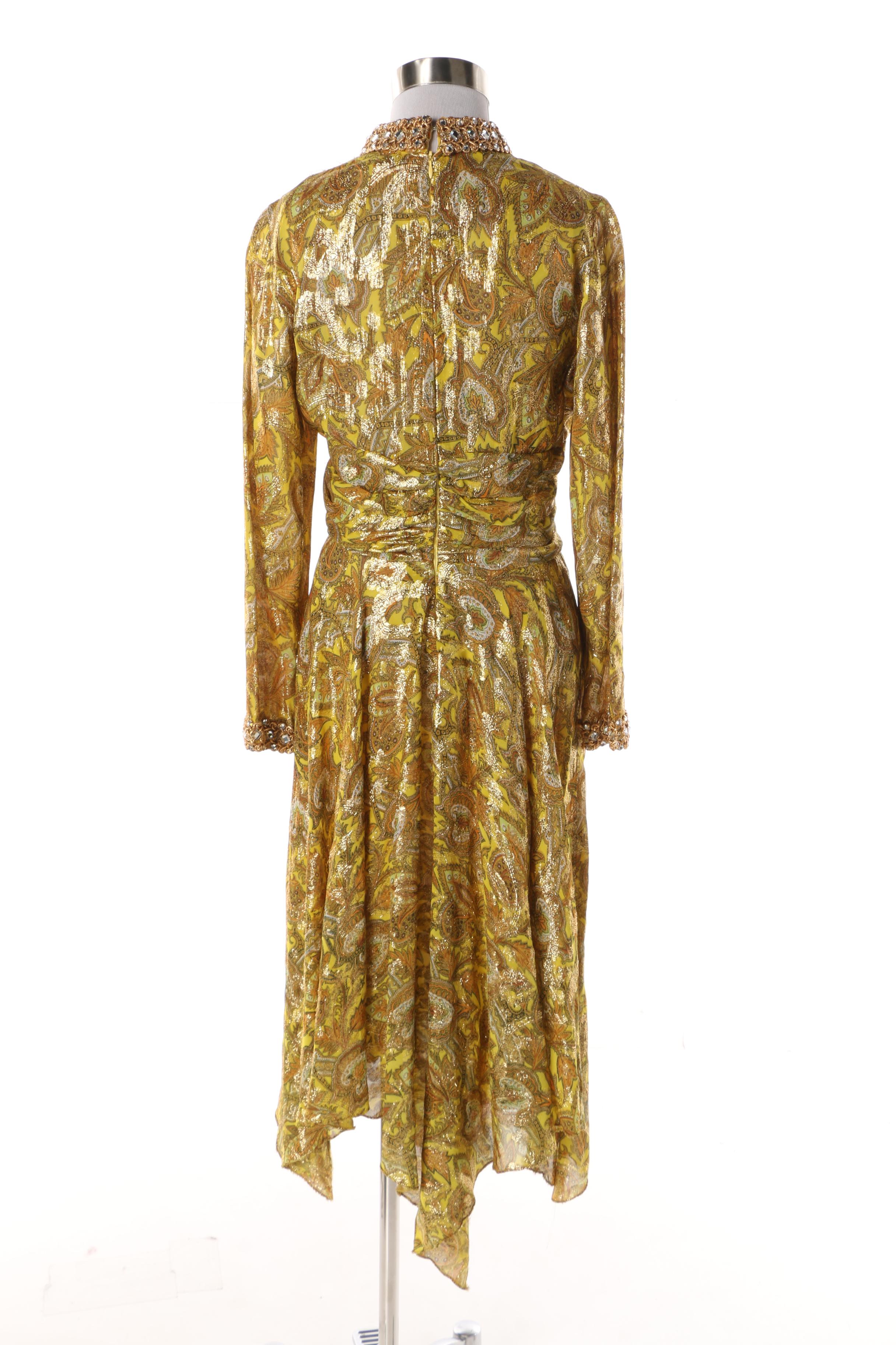 Women's 1960s Metallic Gold Embellished Cocktail Dress