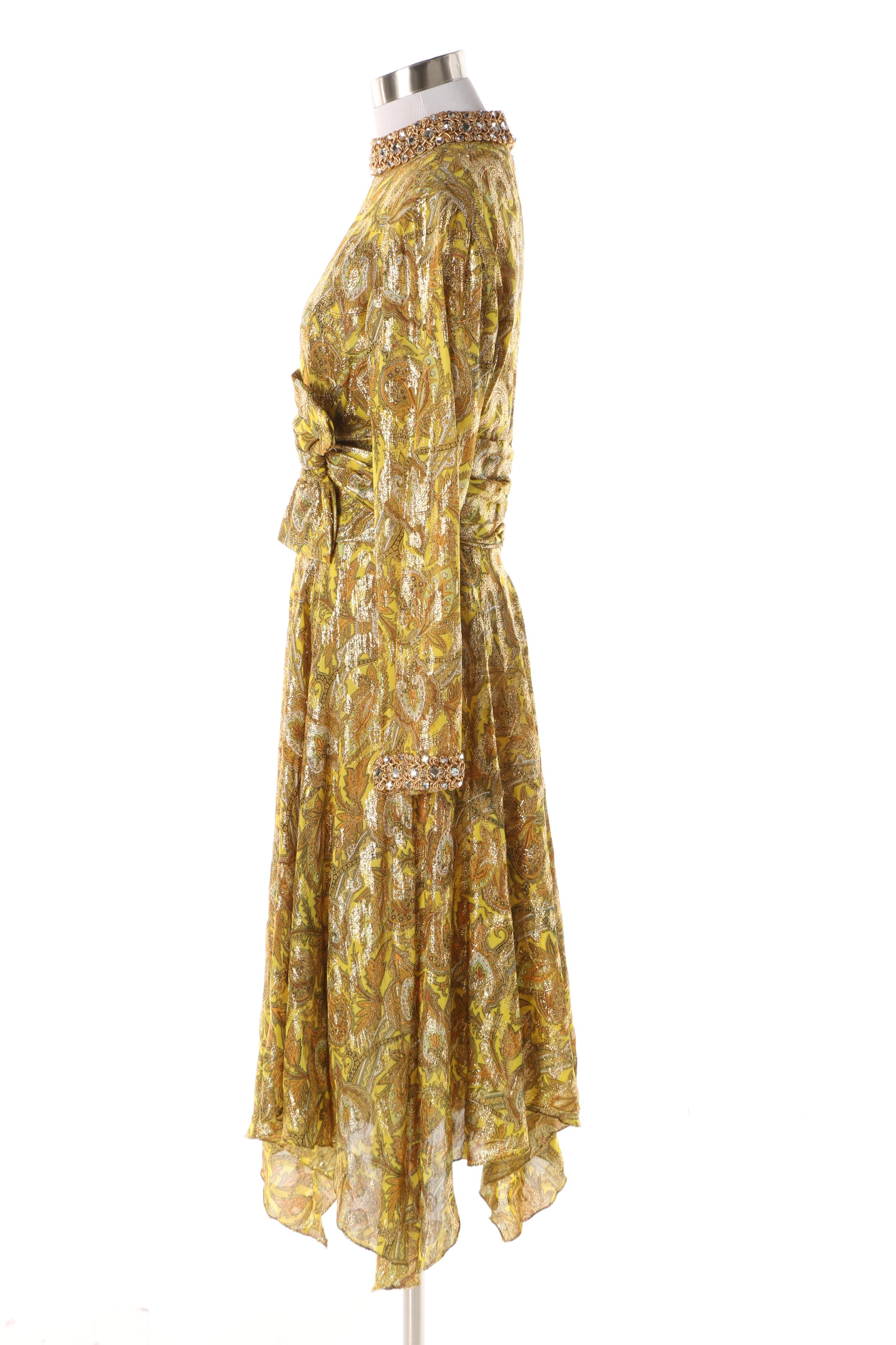 Women's 1960s Metallic Gold Embellished Cocktail Dress