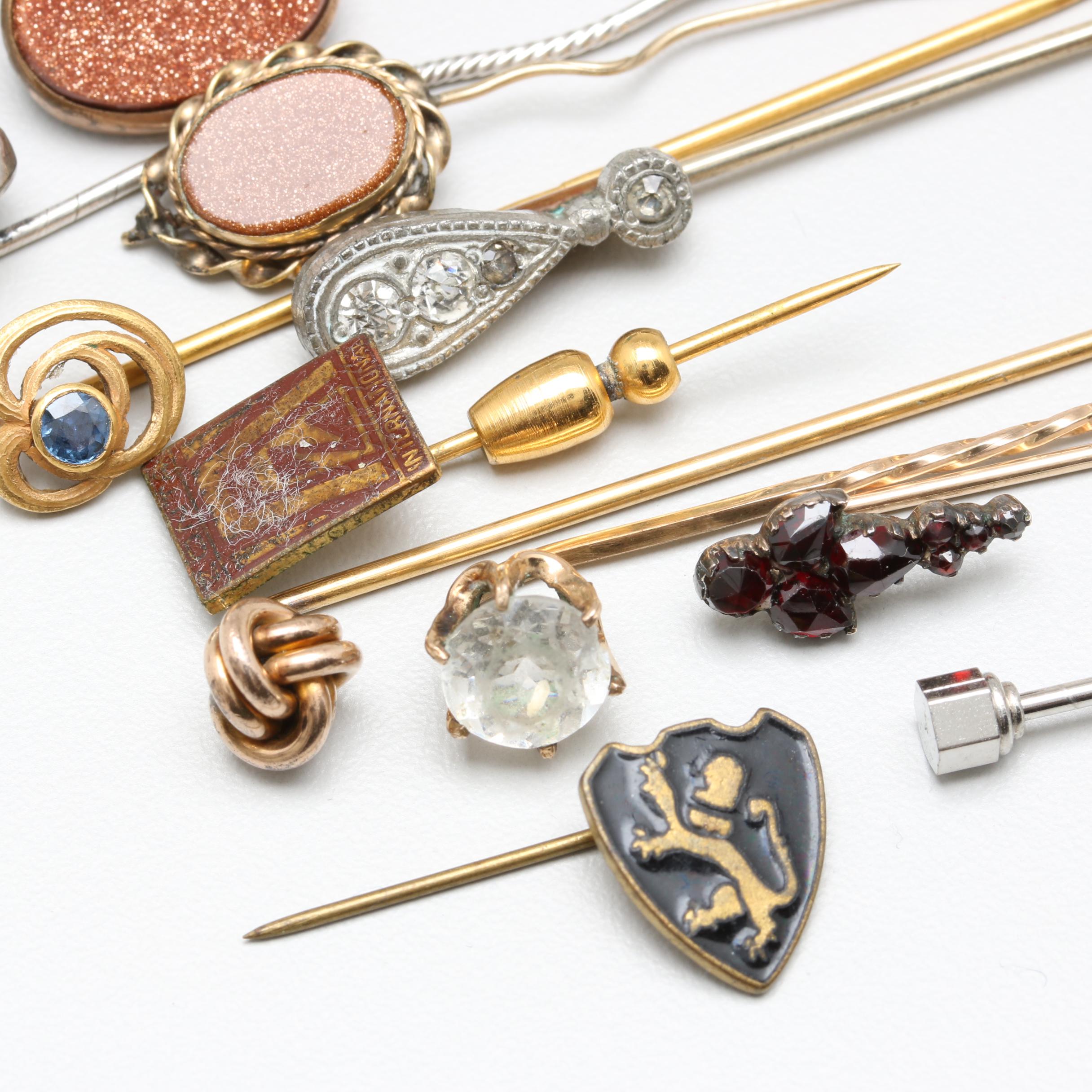 Antique and Vintage Hat and Lapel Pins Including Coral, Garnet, and More