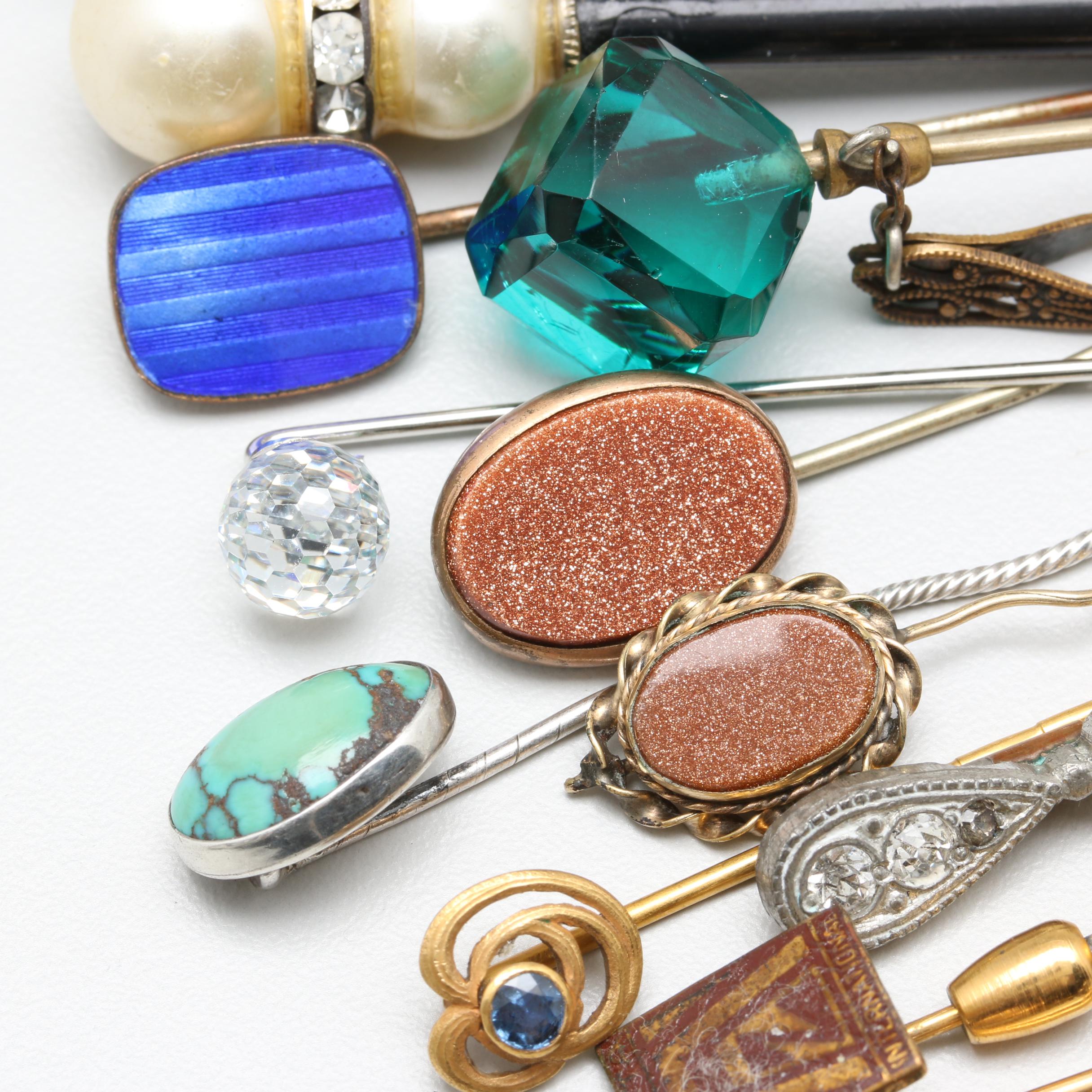 Antique and Vintage Hat and Lapel Pins Including Coral, Garnet, and More