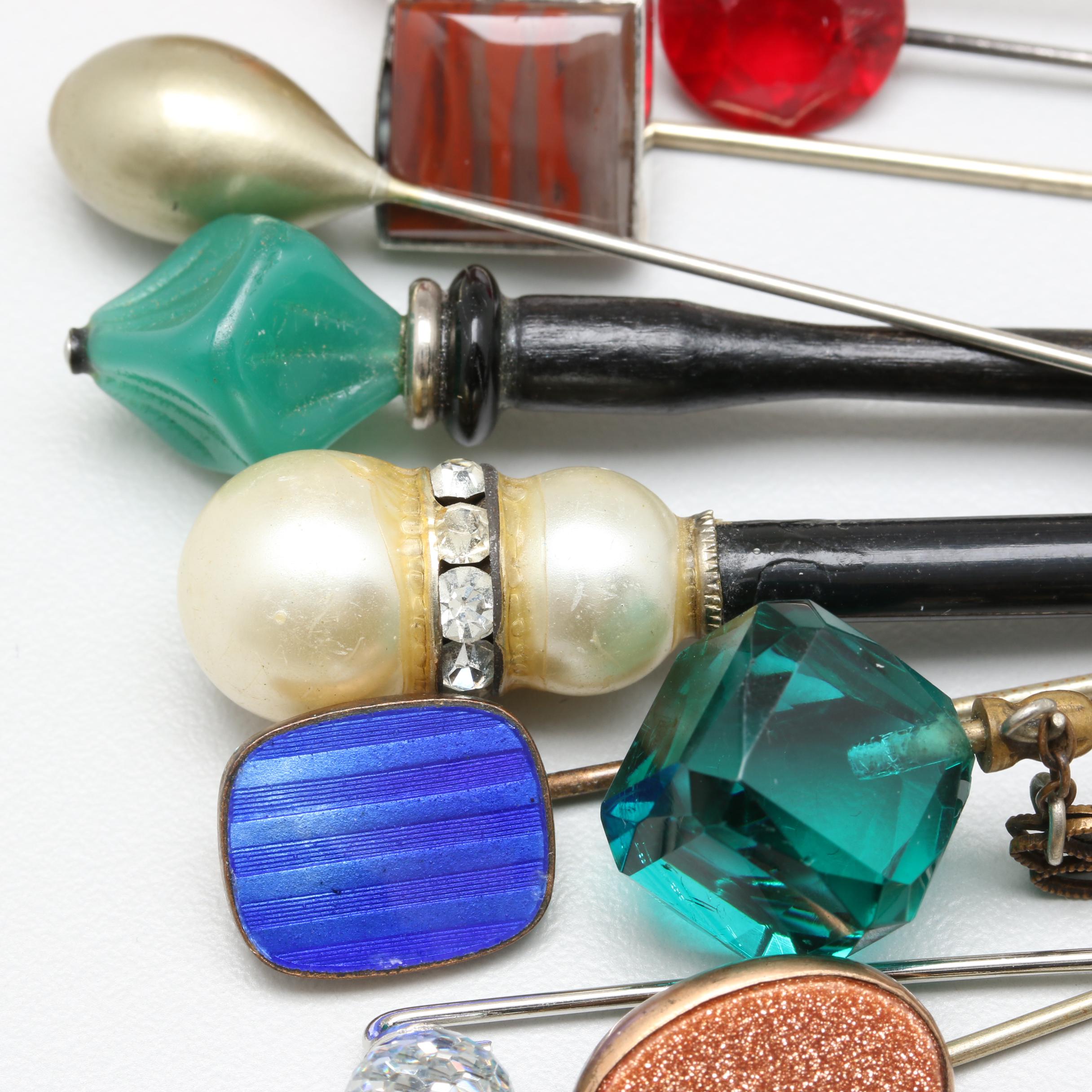 Antique and Vintage Hat and Lapel Pins Including Coral, Garnet, and More