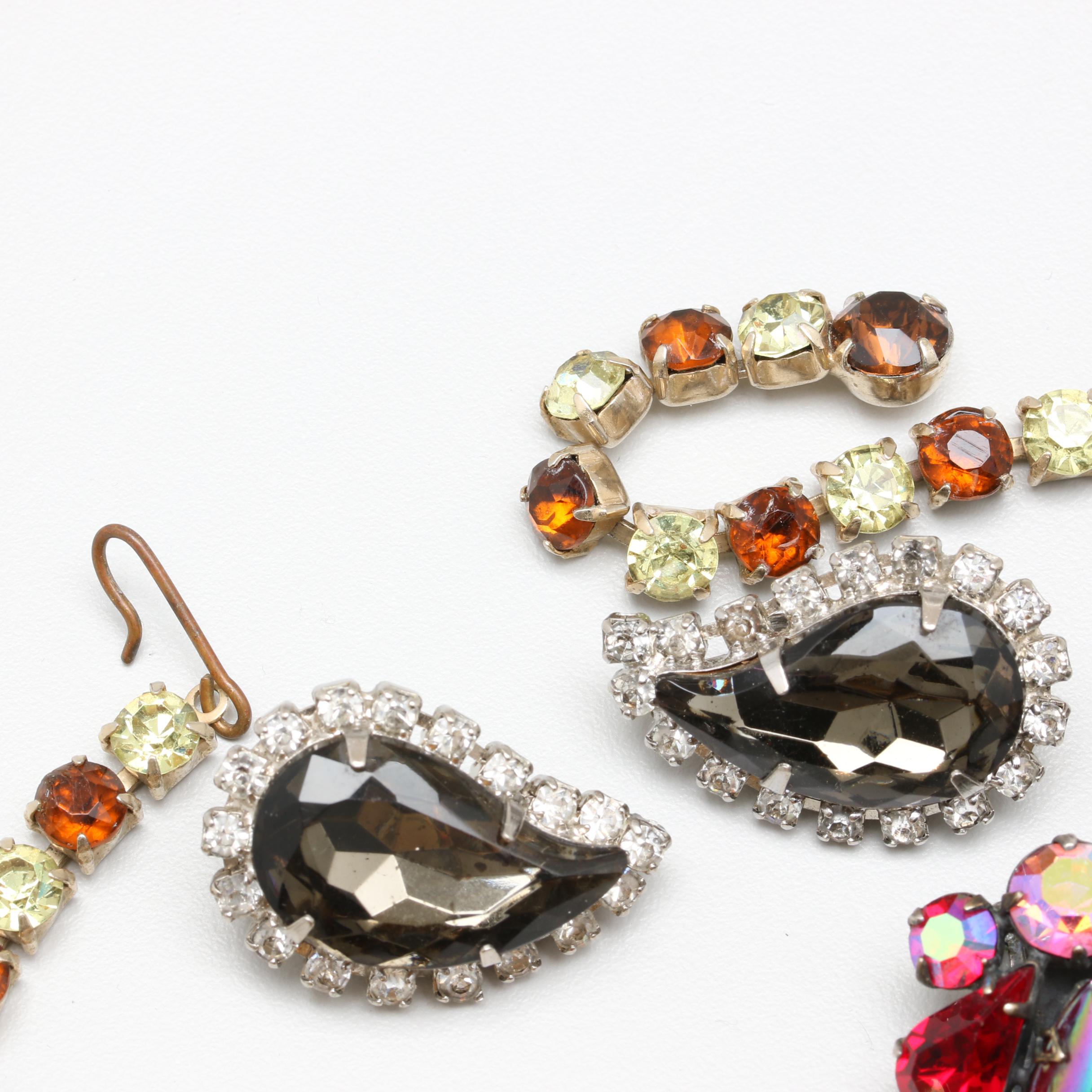 Assortment of Foilback and Glass Crystal Necklaces and Earrings